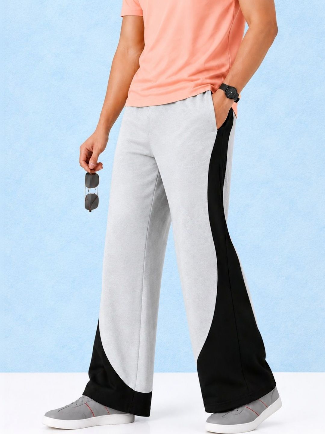 TEDWOODS Men Colourblocked Wide Leg Track Pants