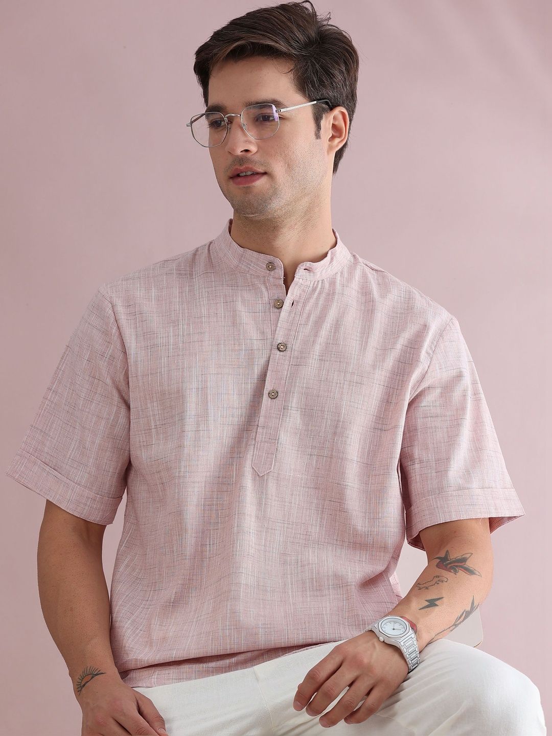 FILORI STUDIO Men Textured Pink Kurta