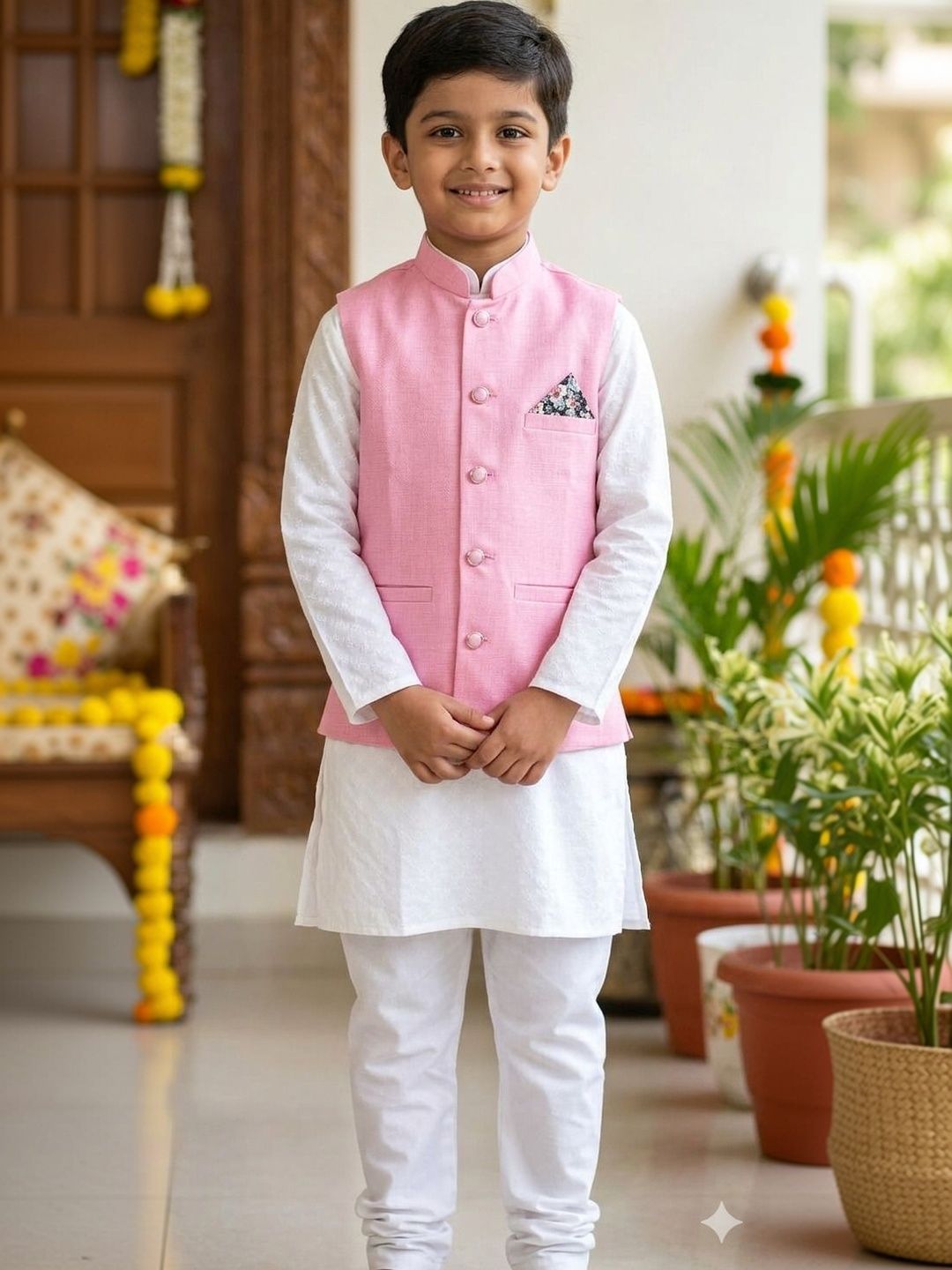 seetoo Boys Mandarin Collar Sleeveless Nehru Jackets