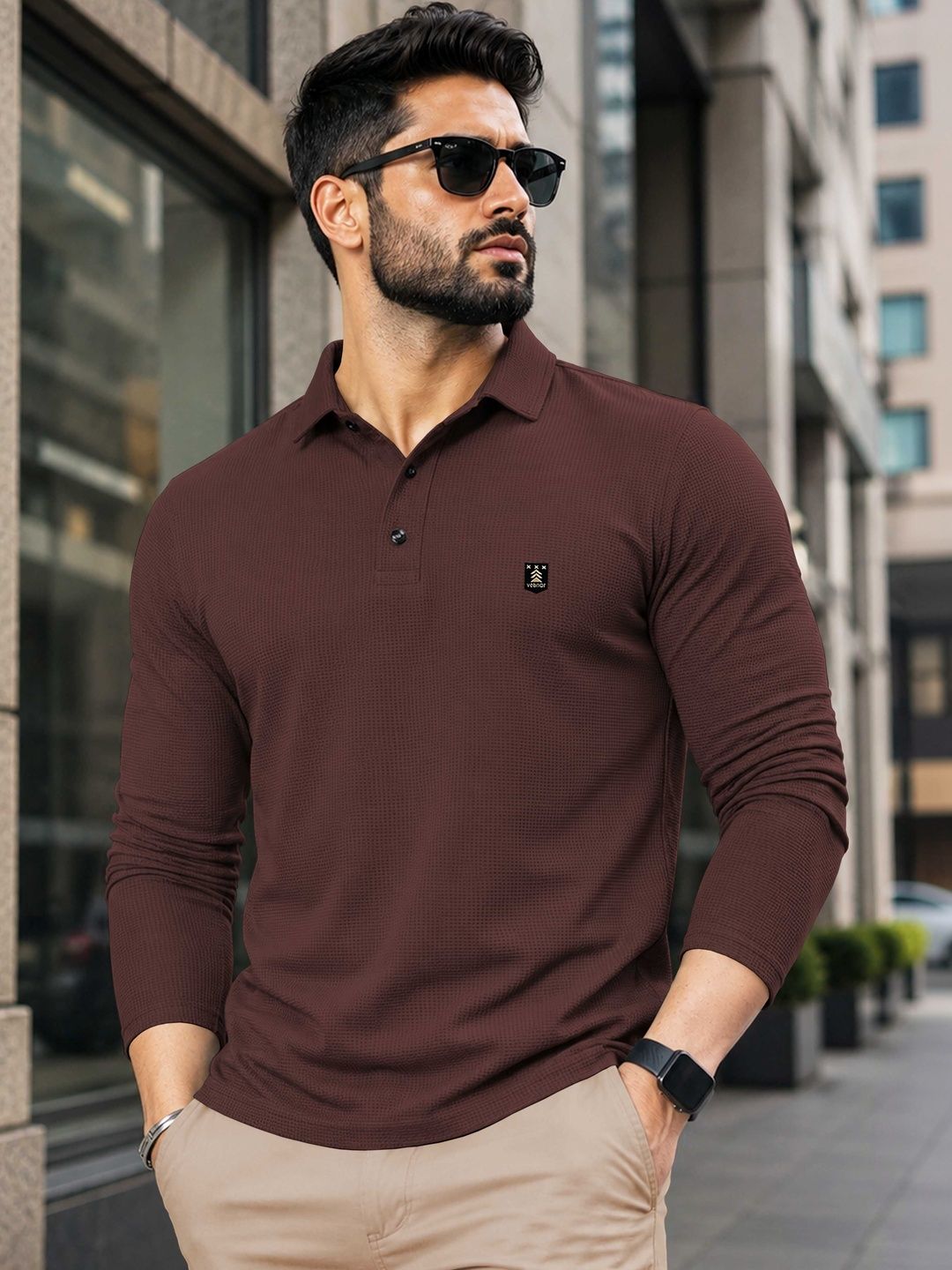 VeBNoR Men Self Design Polo Collar T-shirt