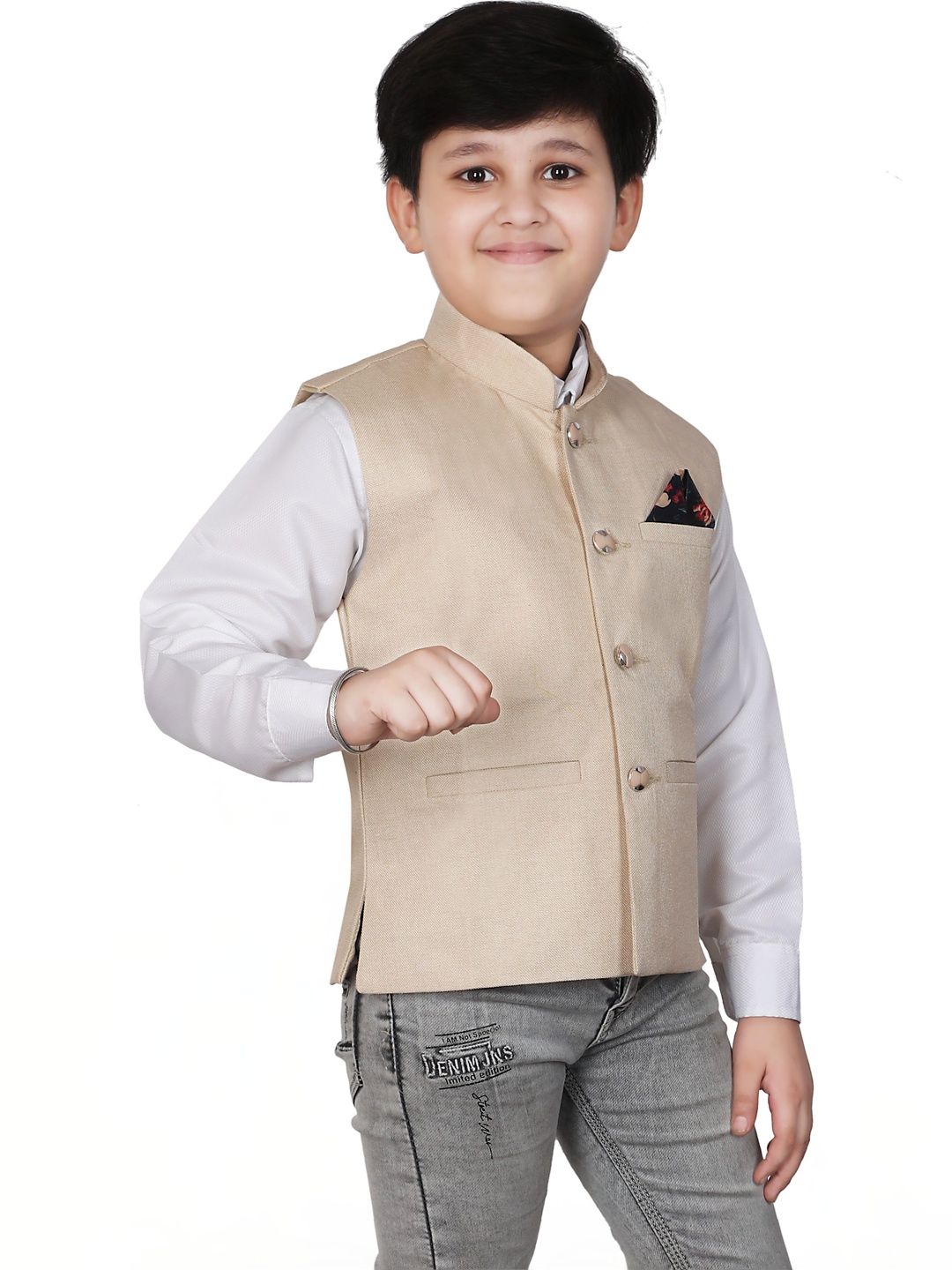 seetoo Boys Mandarin Collar Sleeveless Nehru Jackets