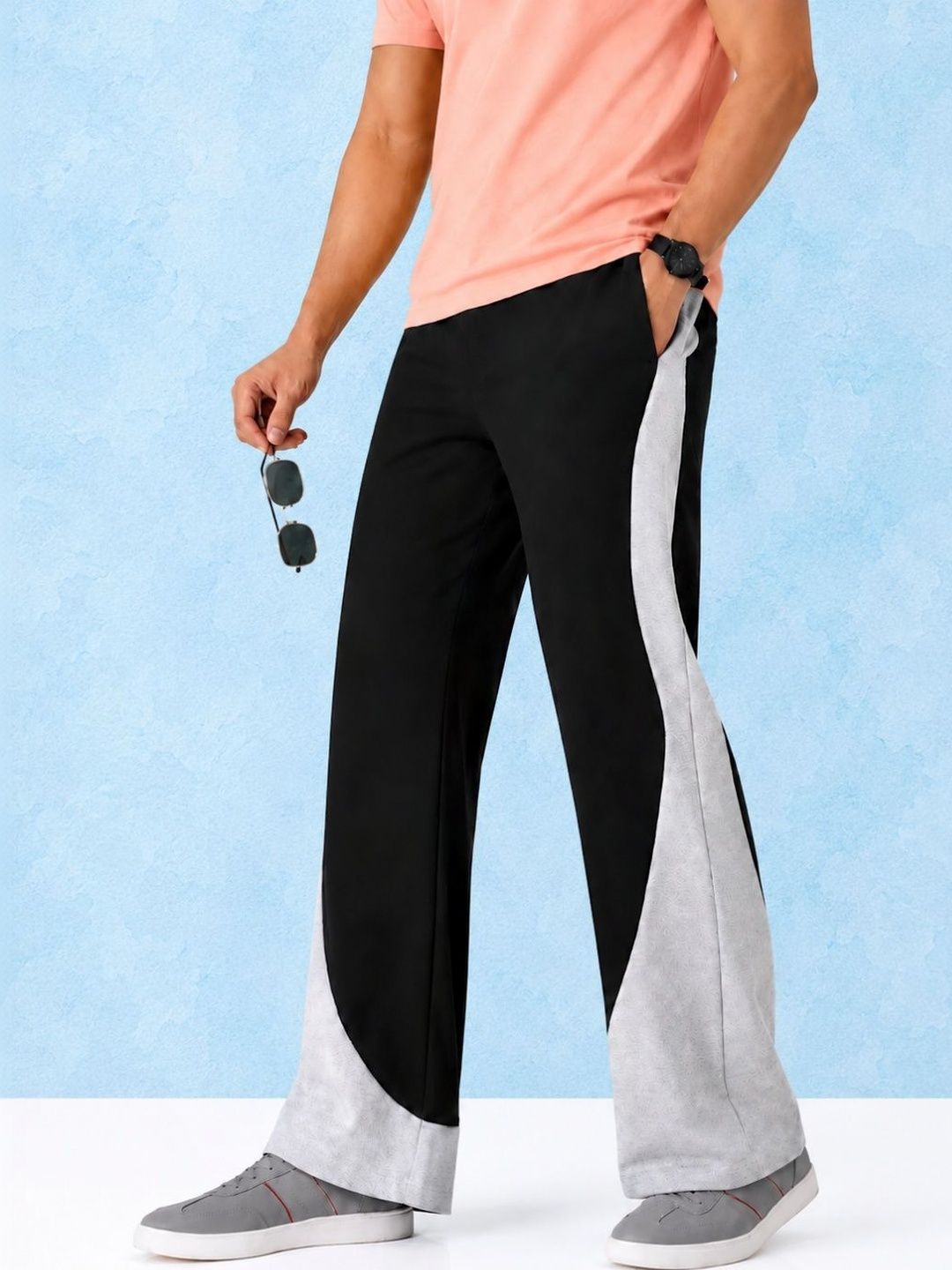 TEDWOODS Men Colourblocked Wide Leg Track Pants
