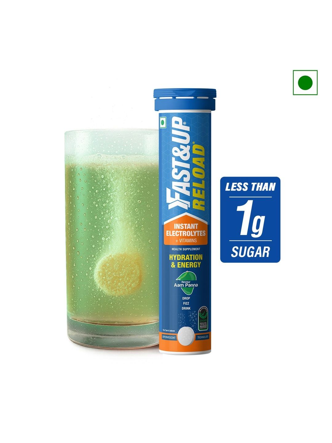 FAST&UP Reload Aam Panna Flavour Instant Electrolytes + Vitamins For Hydration- 20 Tablets