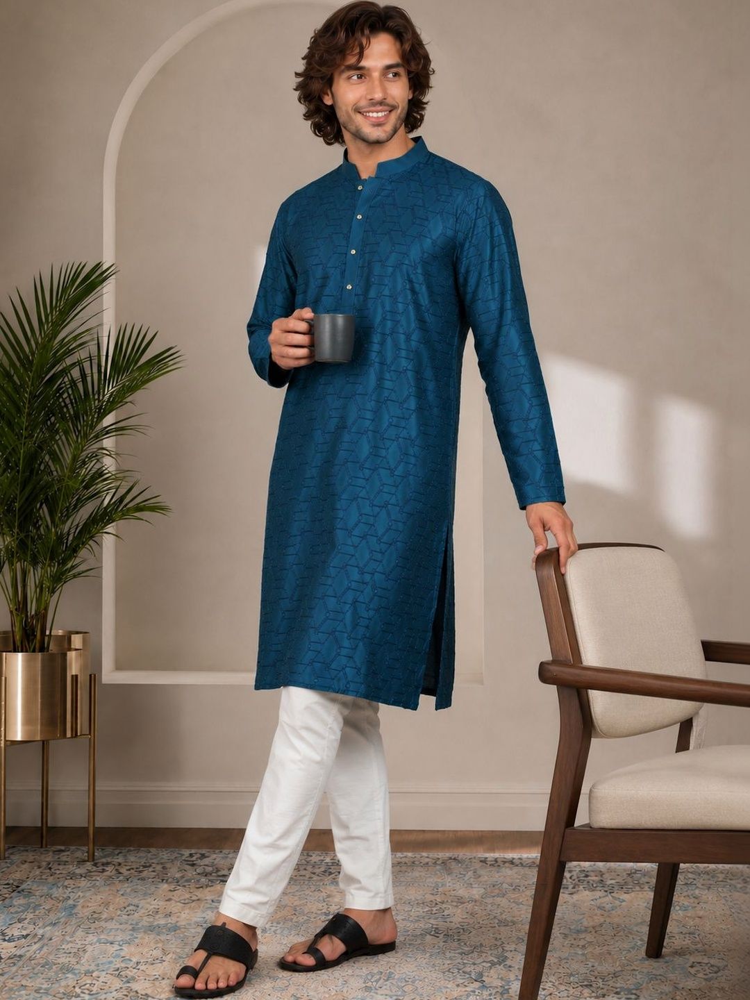 SOURAGYA Men Geometric Kurta