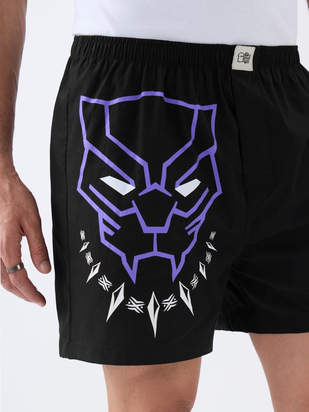 The Souled Store Men Regular Fit Black Panther Printed Black Boxer Shorts