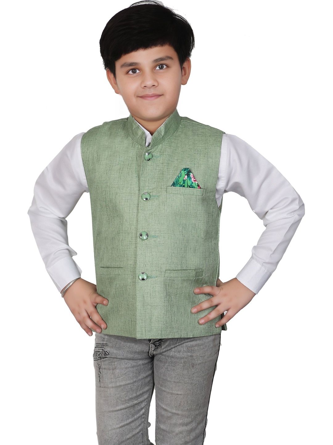 seetoo Boys Mandarin Collar Sleeveless Nehru Jackets