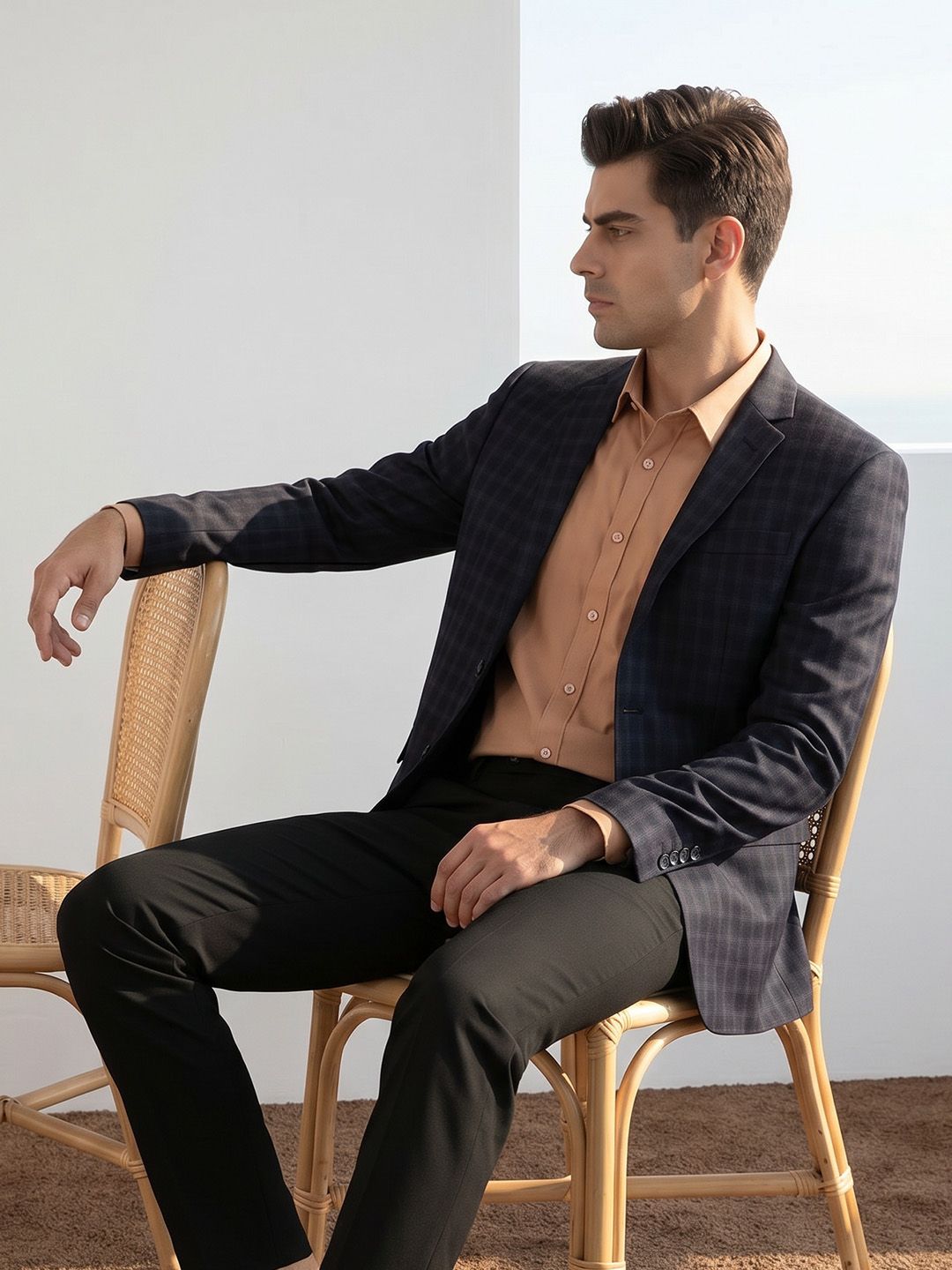 INVICTUS Checked Single-Breasted Notched Lapel Formal Blazer