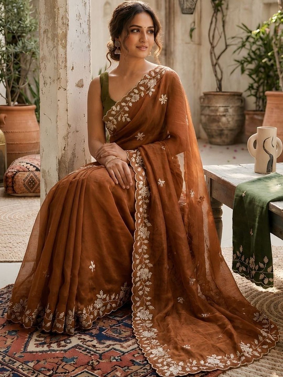 House of Pataudi House of Pataudi Ethnic Motifs Embroidered Pure Georgette Saree