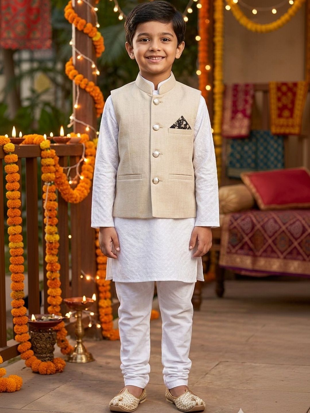 seetoo Boys Mandarin Collar Sleeveless Nehru Jackets