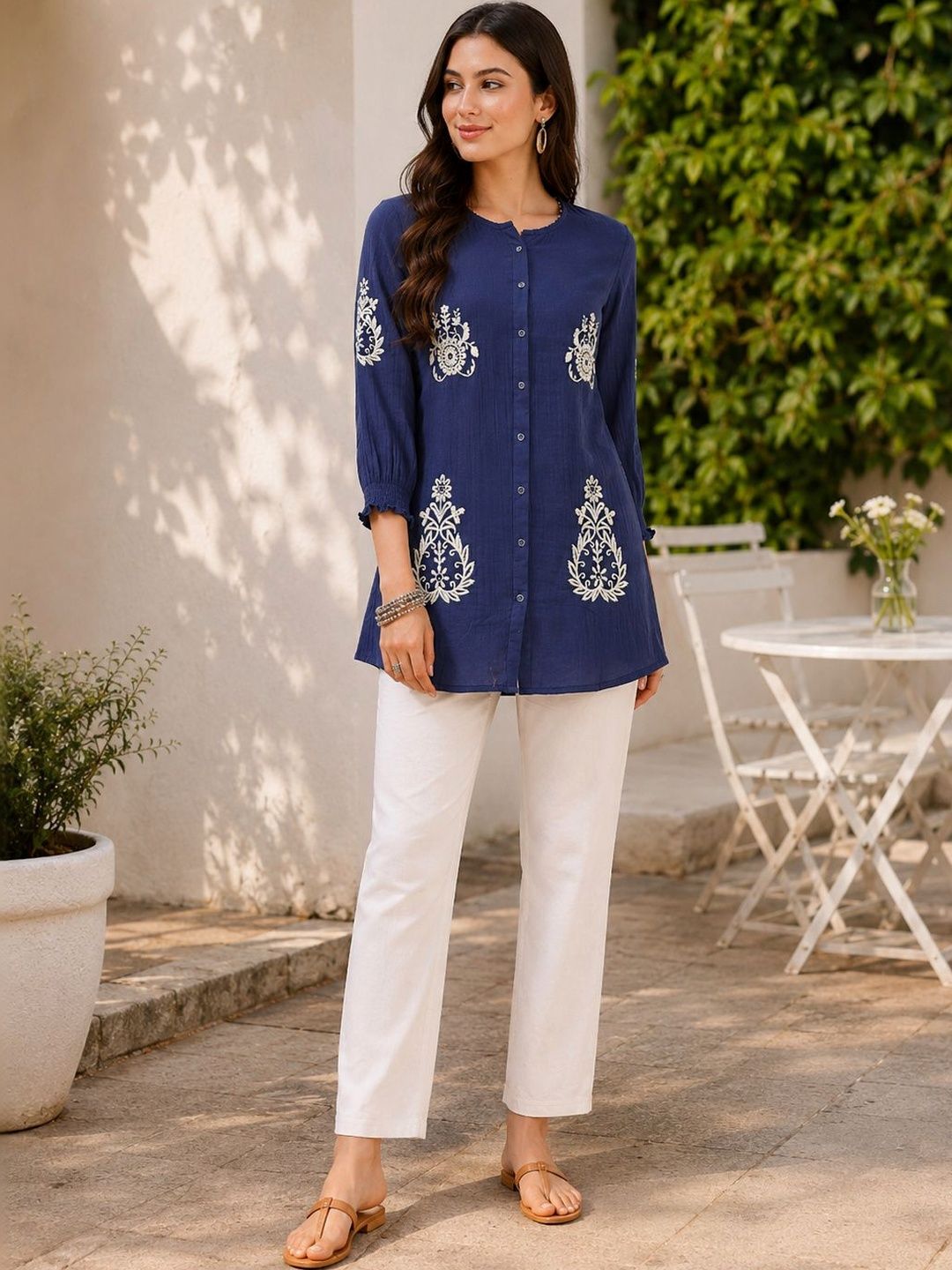Nayam By Lakshita Ethnic Motifs Embroidered Thread Work Pure Cotton Thread Work Kurti