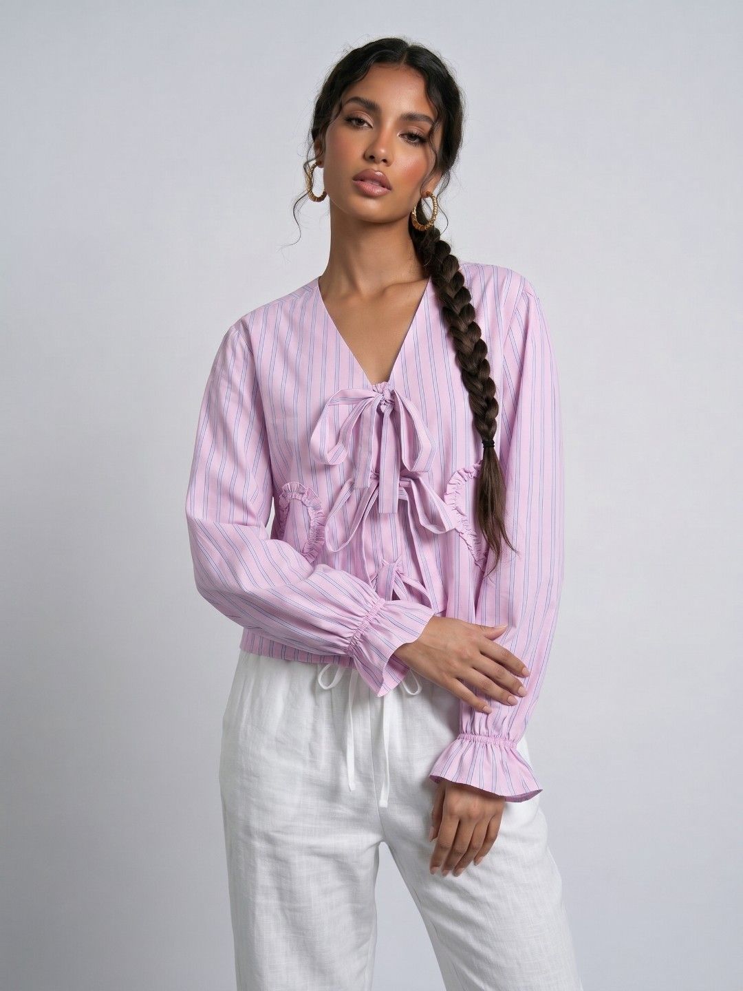 Buy Phosphorus Striped Tie-Up V-Neck Top - Tops for Women 40831803