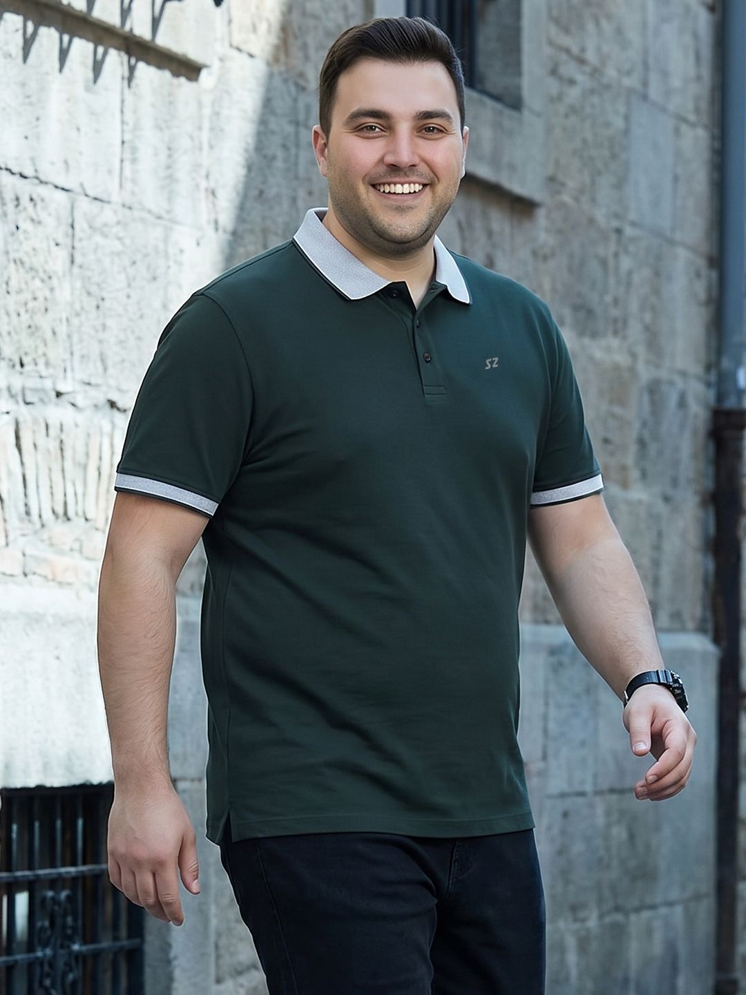 Sztori Plus Size Polo Collar Pure Cotton T-shirt