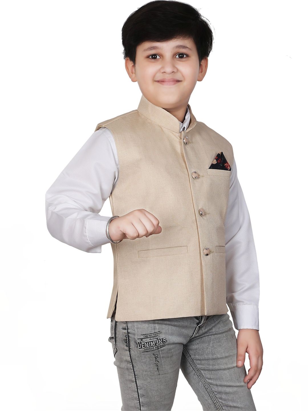 seetoo Boys Mandarin Collar Sleeveless Nehru Jackets