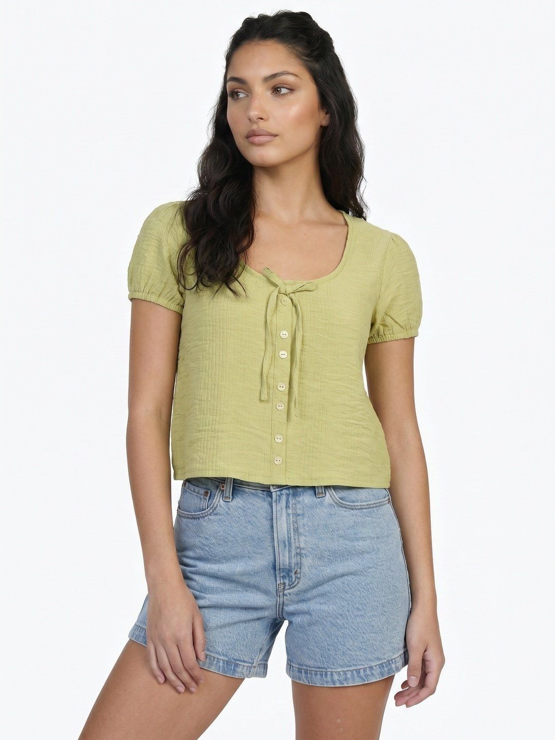 glitchez glitchez Bow Detail Puff Sleeve Crop Top