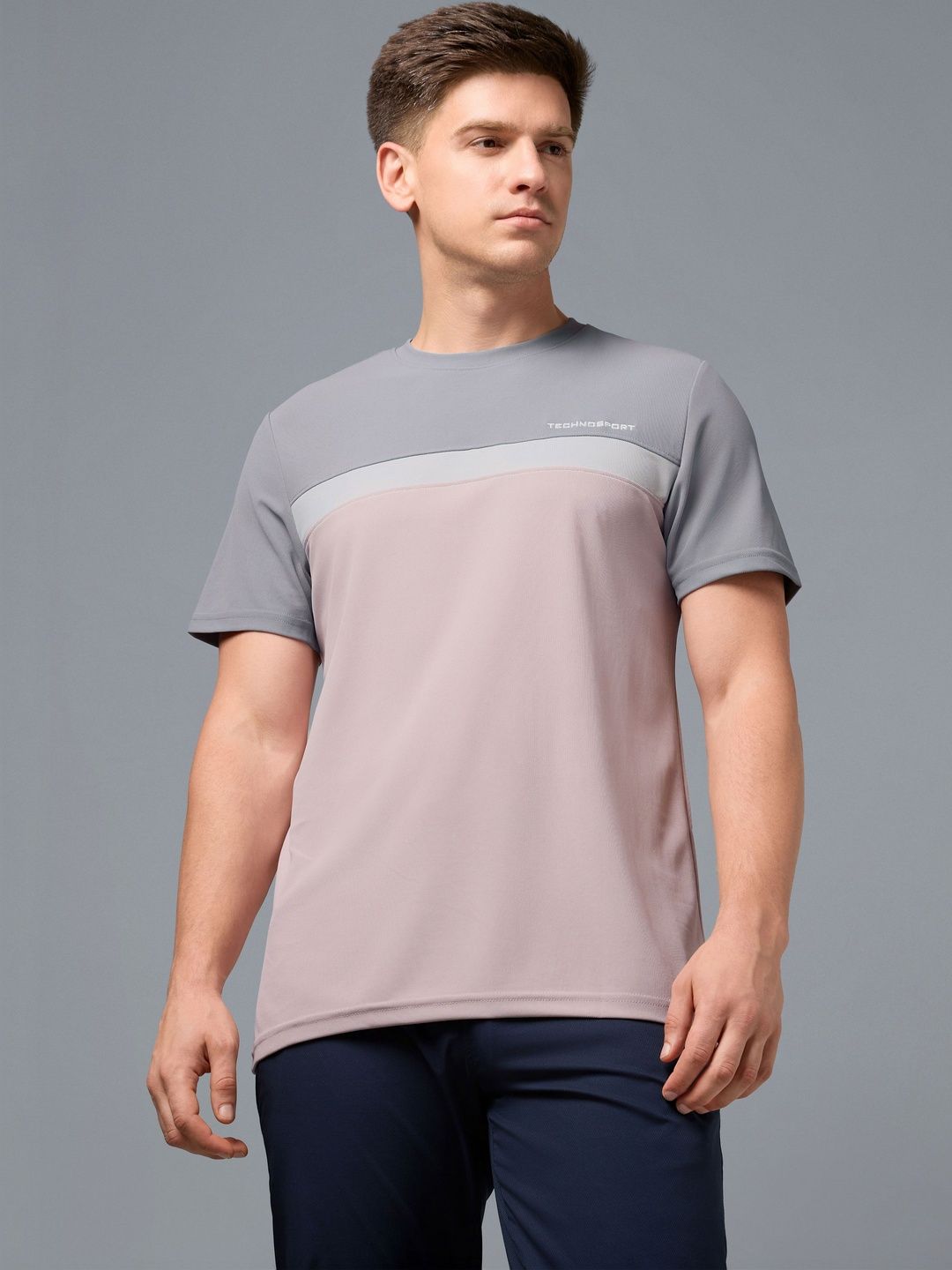 Technosport Men Colourblocked Slim Fit T-shirt