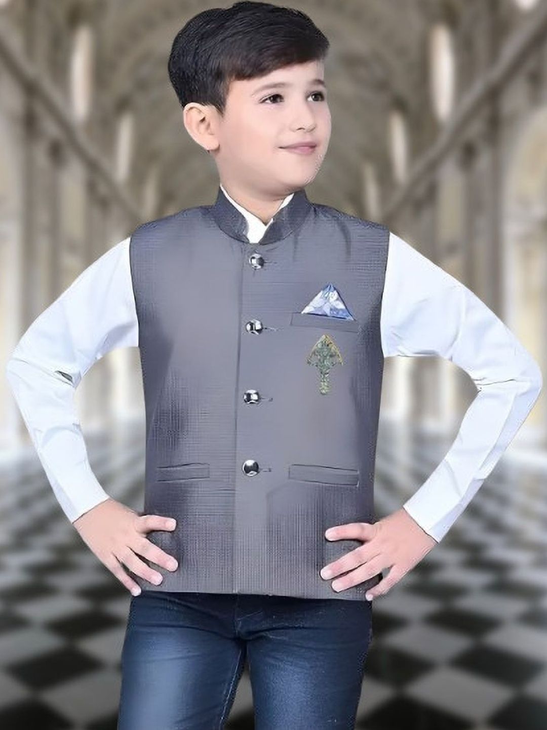 seetoo Boys Mandarin Collar Sleeveless Nehru Jackets