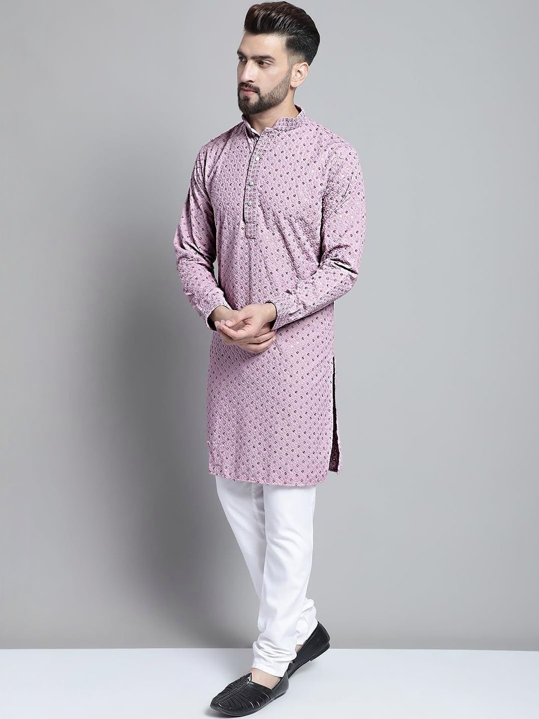 LUCKNOWI FASHION Men Embroidered Thread Work Handloom Kurta