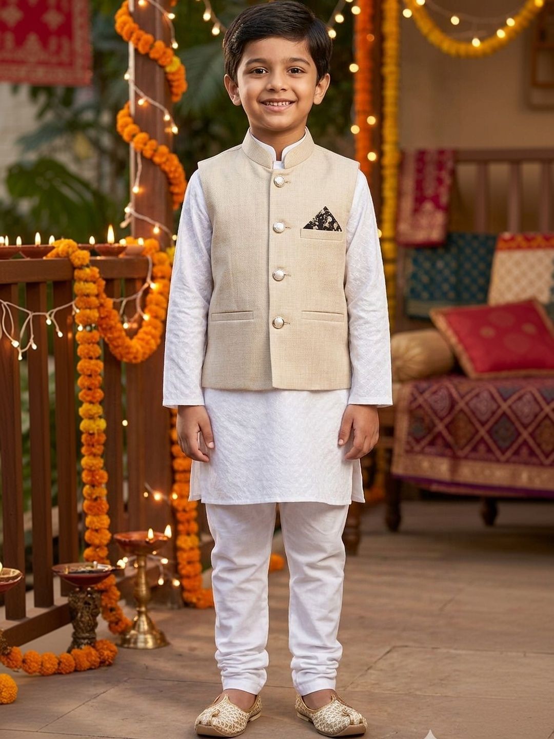 seetoo Boys Mandarin Collar Sleeveless Nehru Jackets