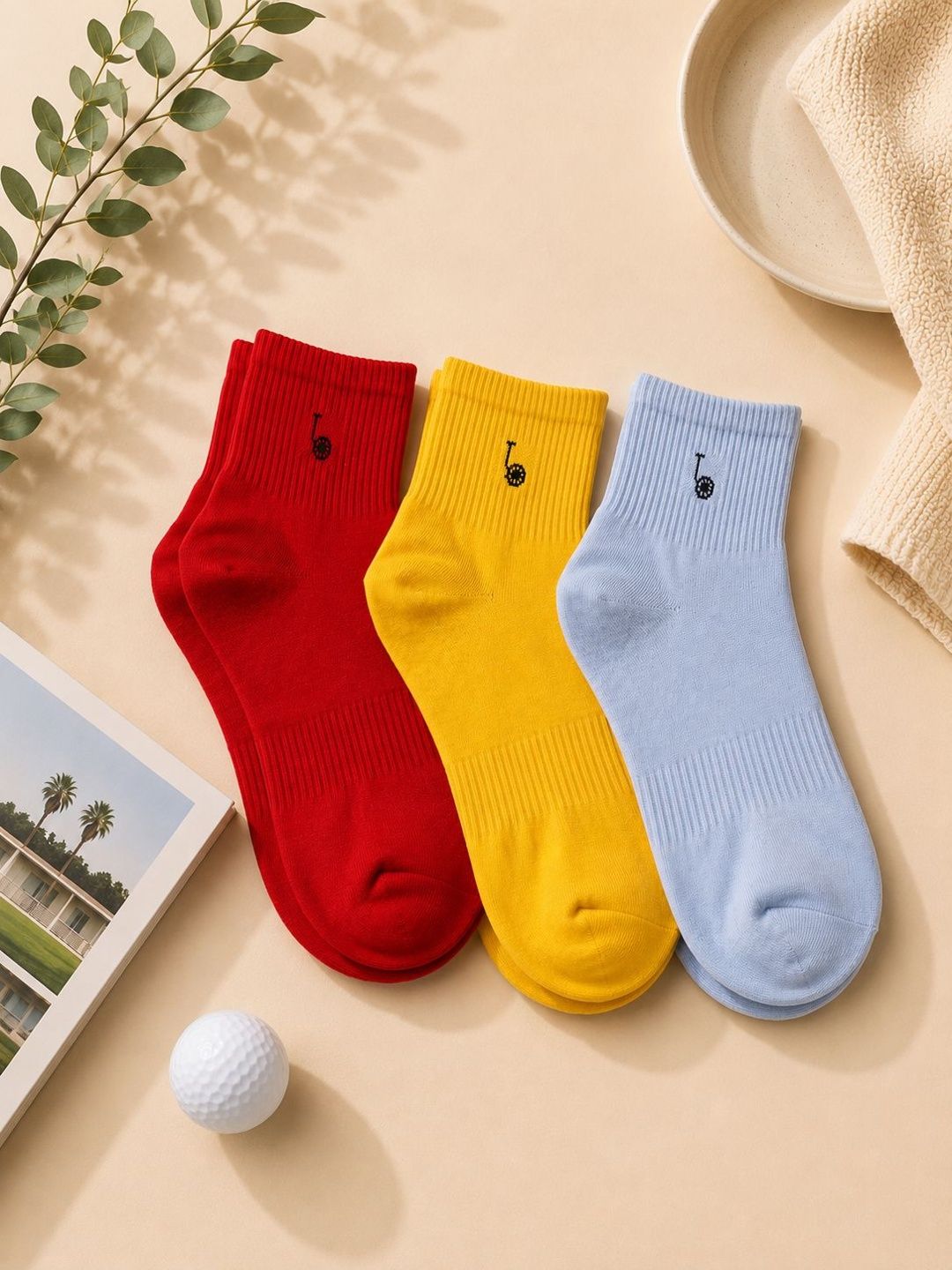 Thela Gaadi Pack Of 3 Athleisure Cotton Ankle-Length Socks