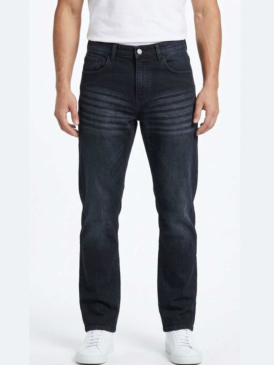 DESIGN ELEMENTS Men Comfort Slim Fit Mid-Rise Low Distress Light Fade Jeans