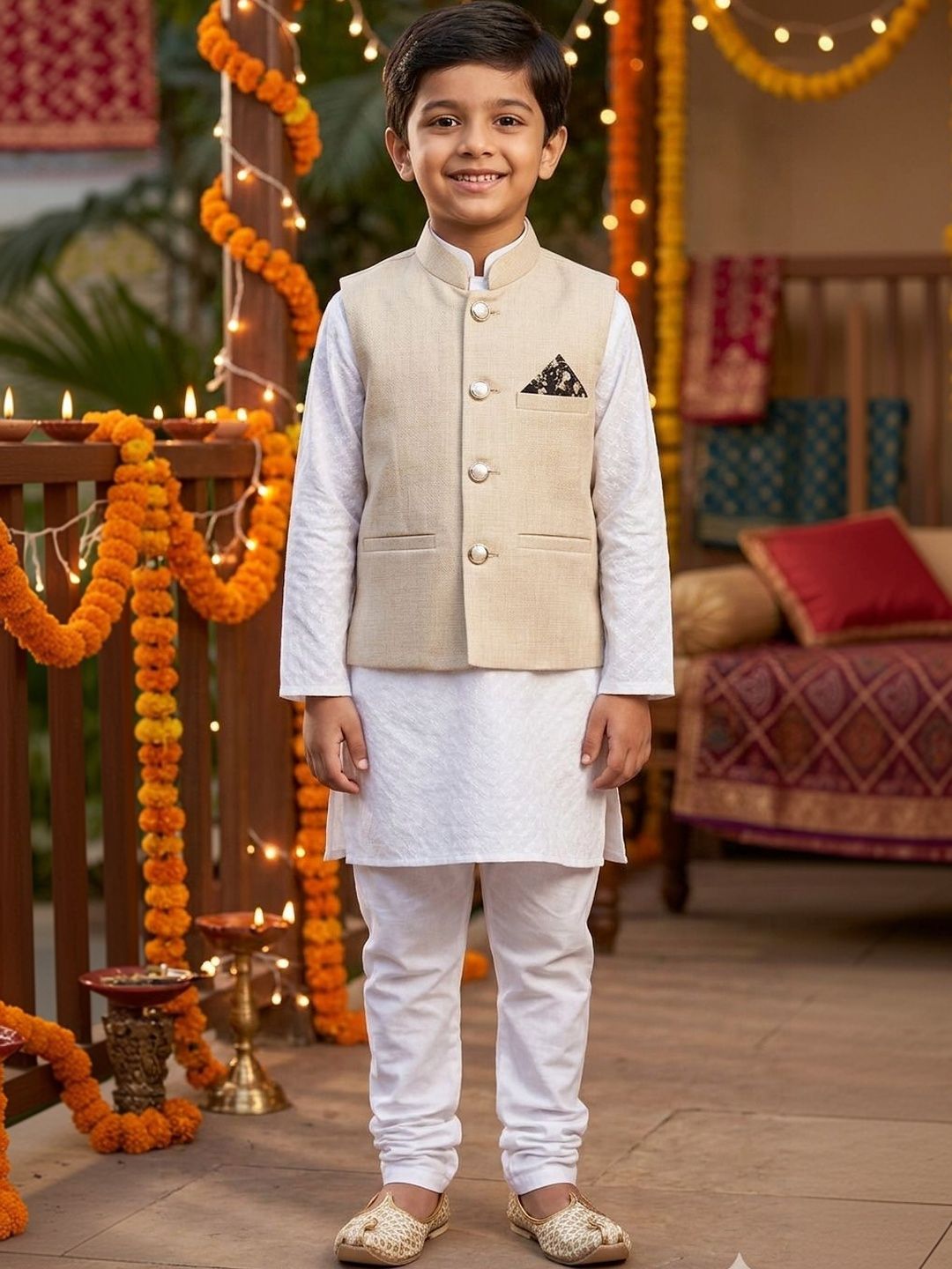 seetoo Boys Mandarin Collar Sleeveless Nehru Jackets