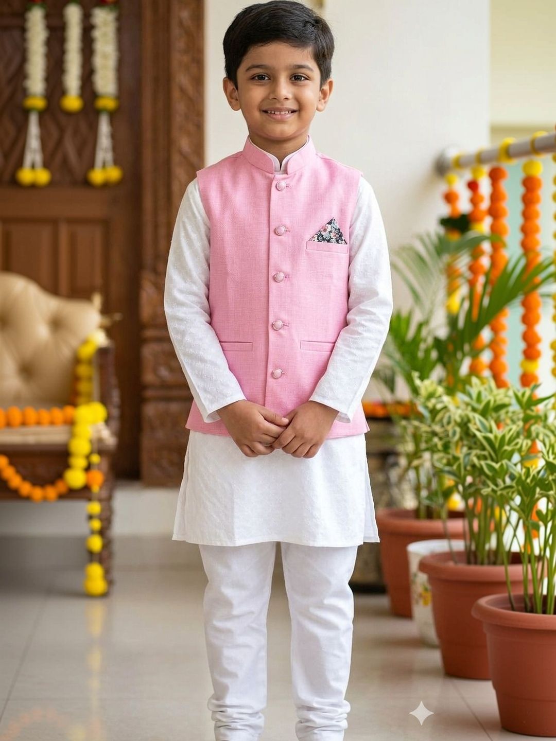 seetoo Boys Mandarin Collar Sleeveless Nehru Jackets