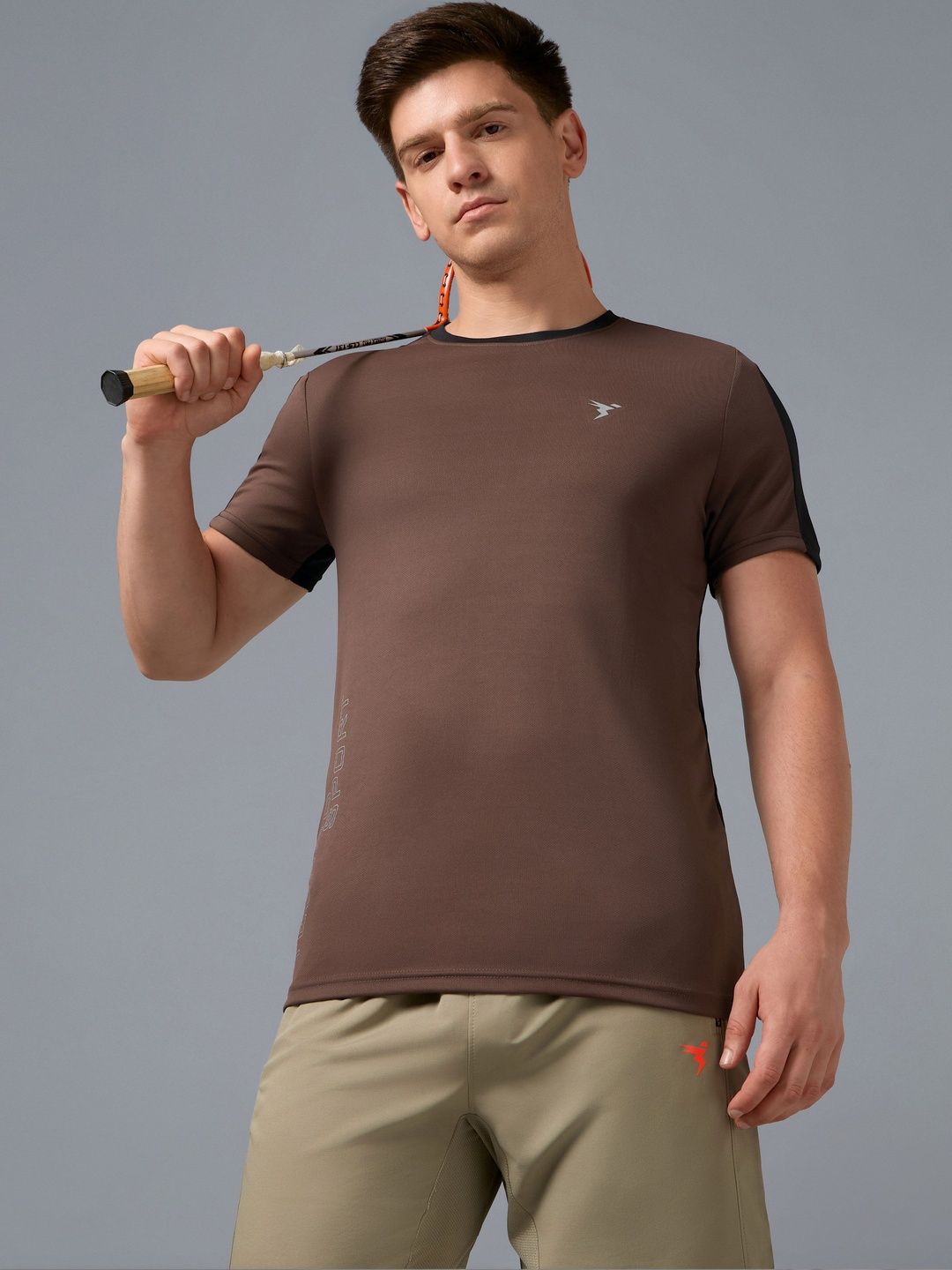 Technosport Men Brand Logo Colourblocked Slim Fit T-shirt