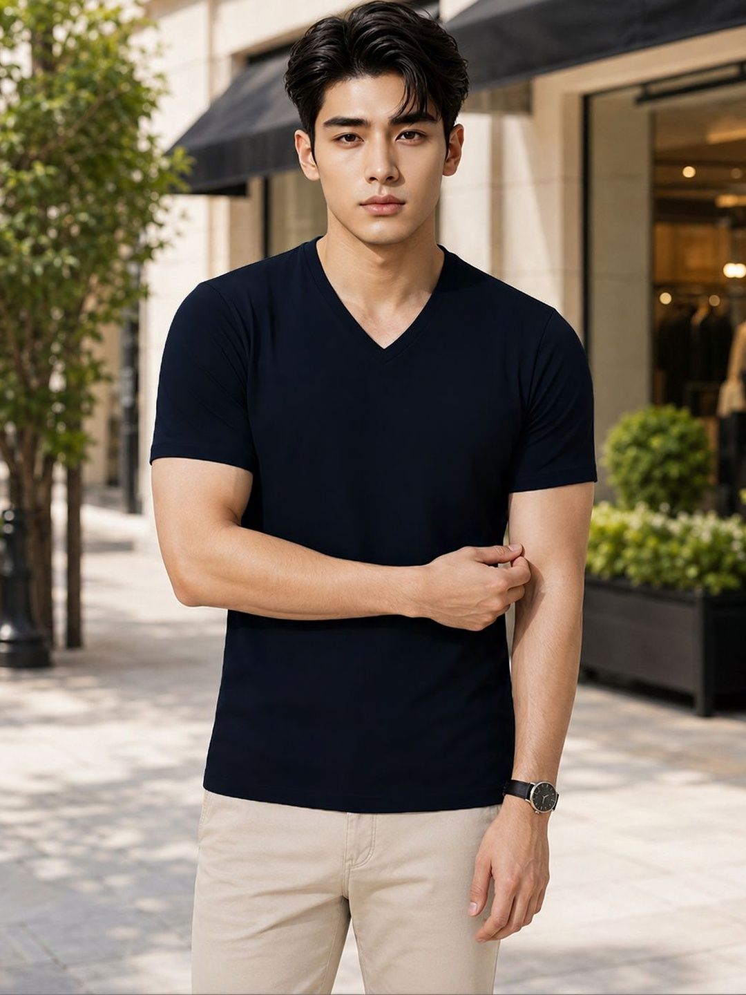 FBAR Men Solid Cotton V Neck T Shirt