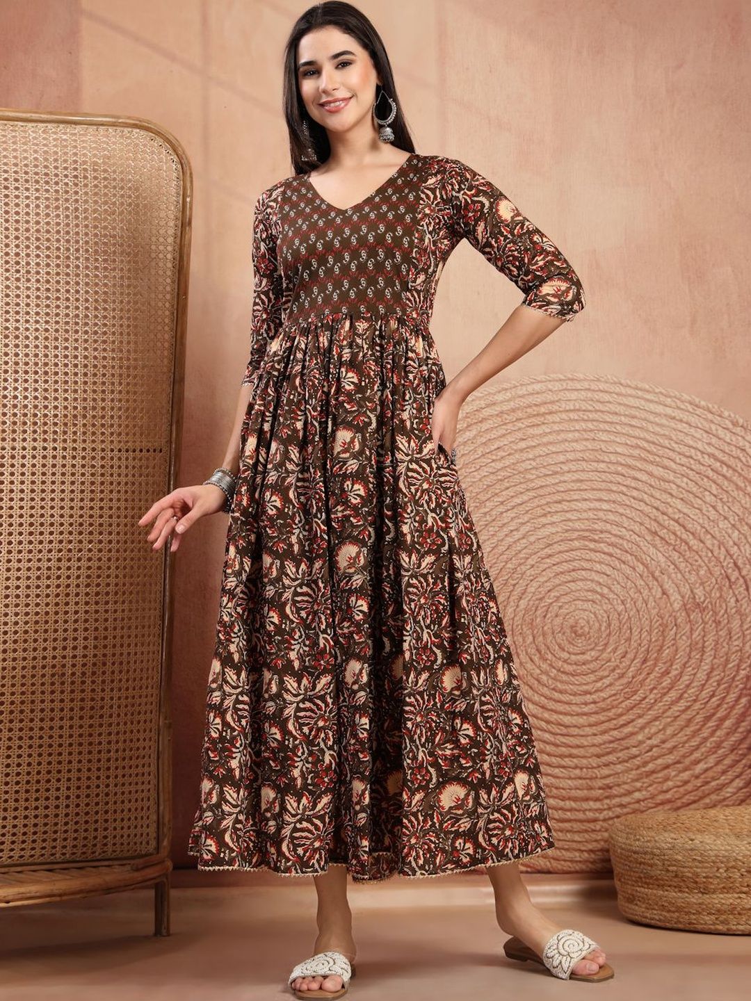 Pristyle Floral Print A-Line Maxi Dress
