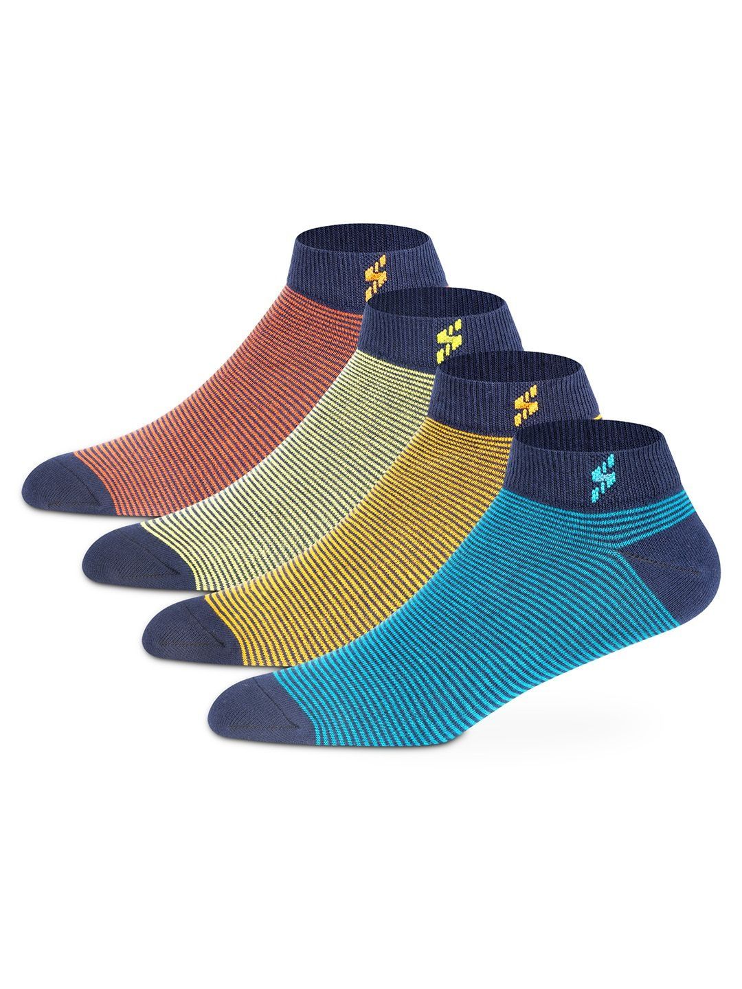 Supersox Men Pack Of 4 Striped Moisture-Absorbent Pure Cotton Ankle-Length Socks