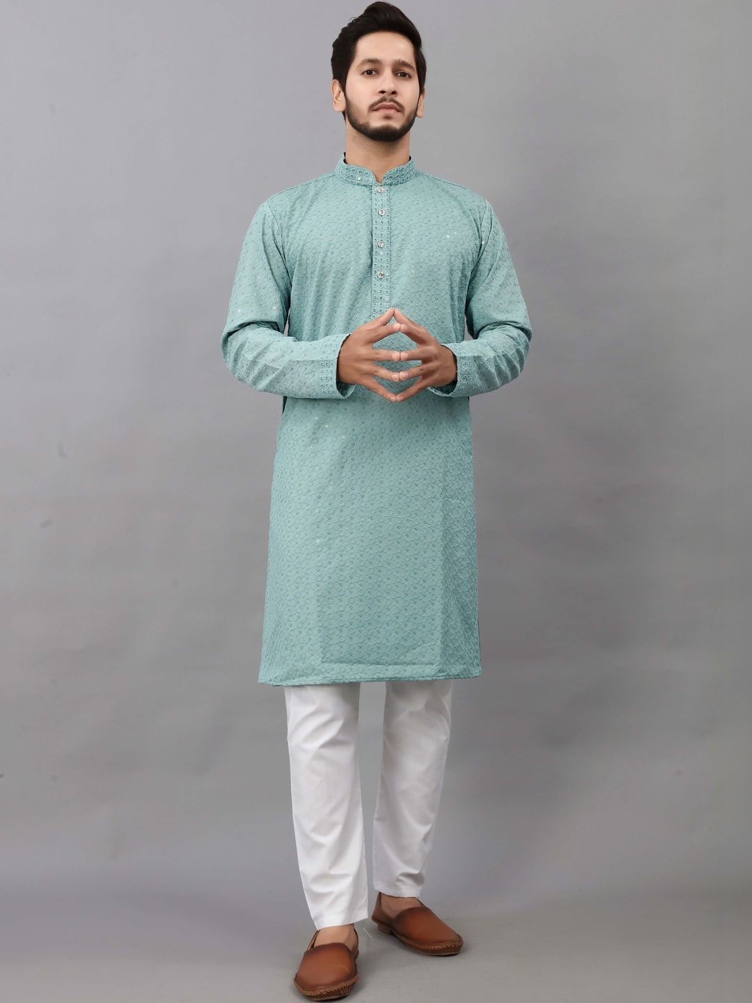 HERE&NOW Men Ethnic Motifs Embellished Sequinned Handloom Kurta