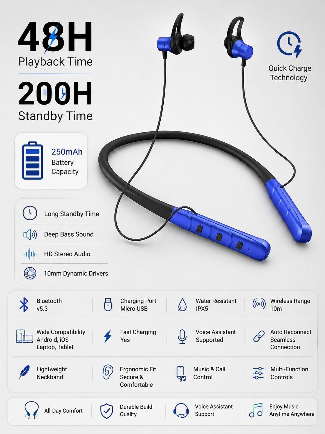 zusix Bravo 120 With Upto 40 Hrs Playtime & 5.3 Bluetooth In-ear Wireless Neckband