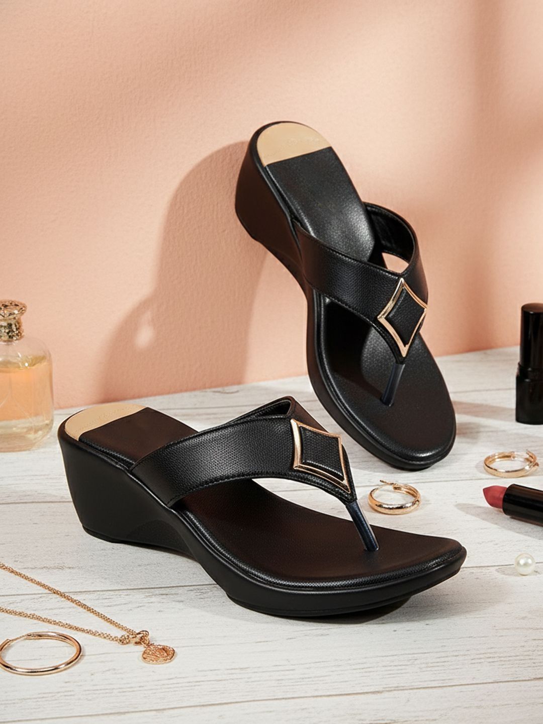 Khadims Women Open Toe Wedge Heeled Sandals
