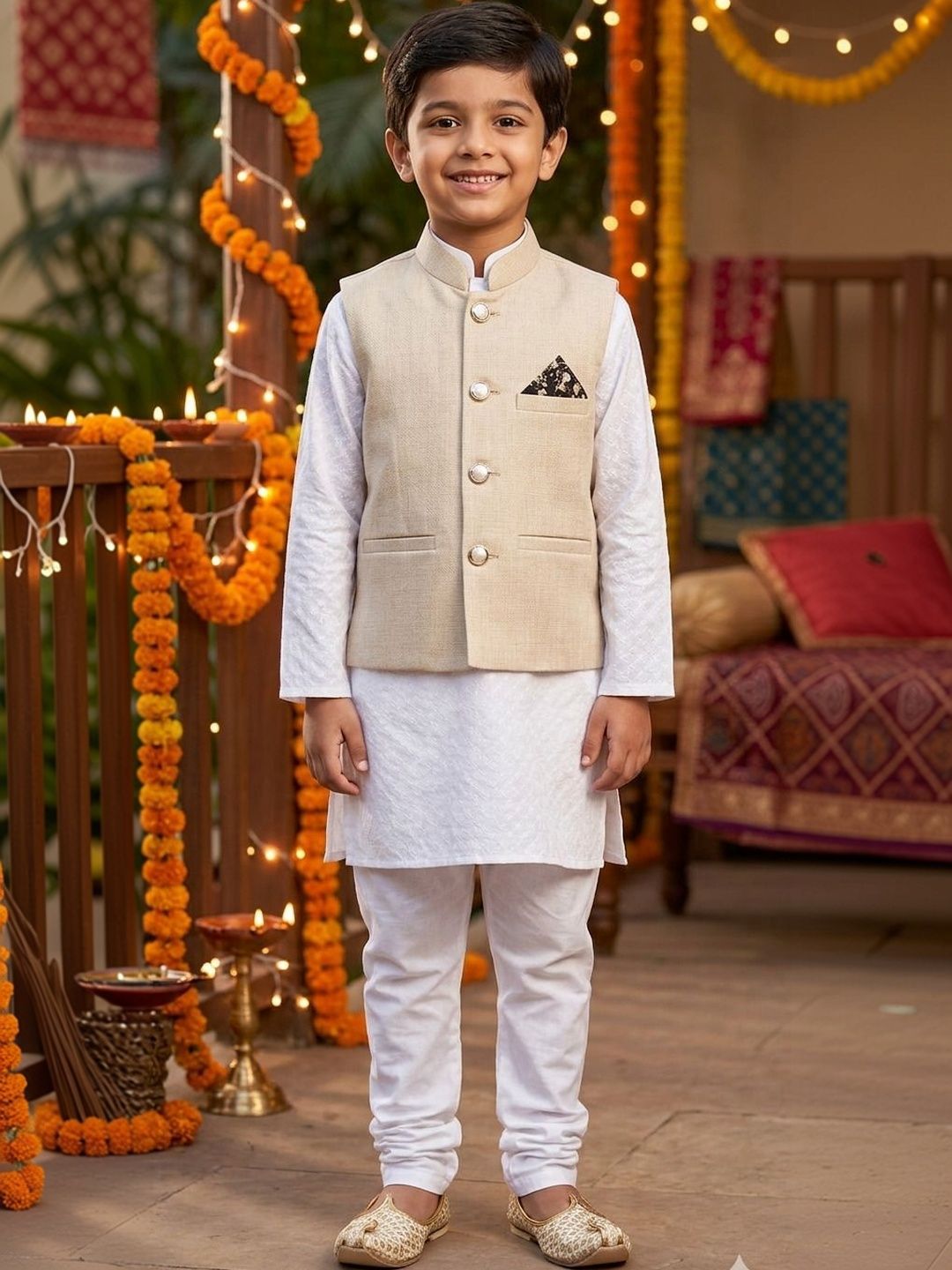 seetoo Boys Mandarin Collar Sleeveless Nehru Jackets
