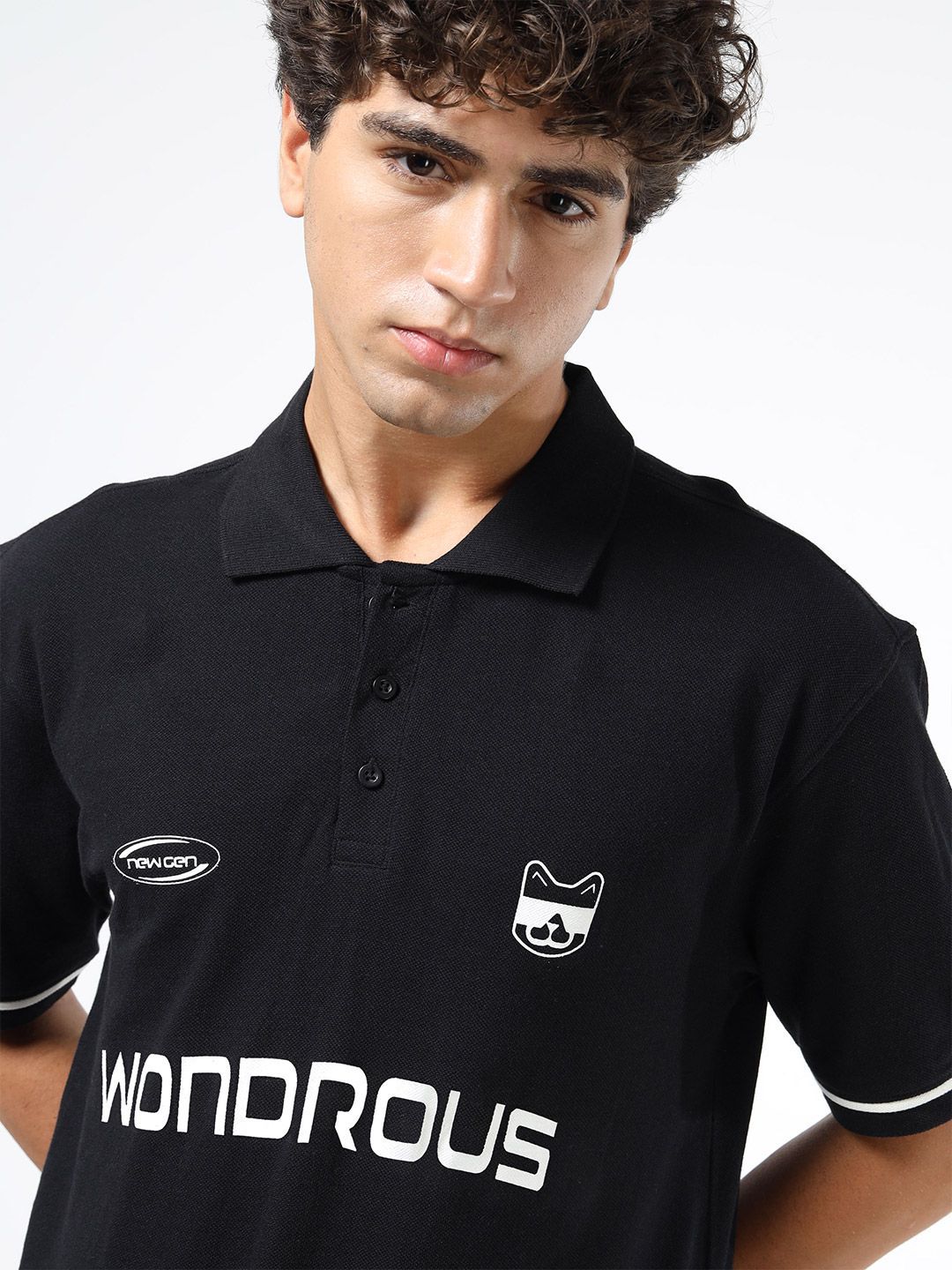 glitchez Men Typography Printed Polo Collar T-shirt