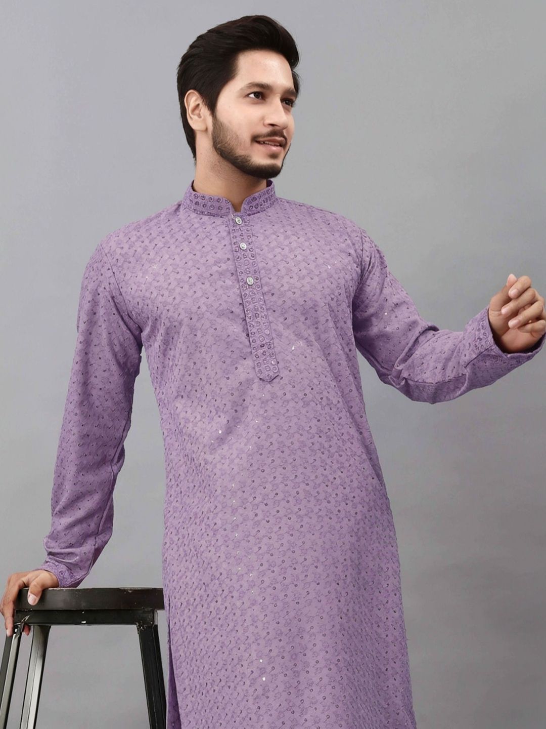 HERE&NOW Men Embellished Sequinned Handloom Kurta