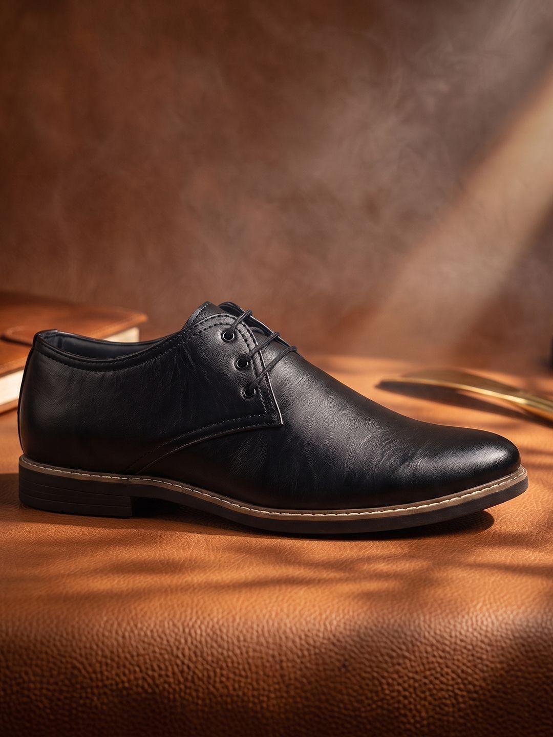 House of Pataudi Men Pointed Toe Lace-Ups Formal Derbys