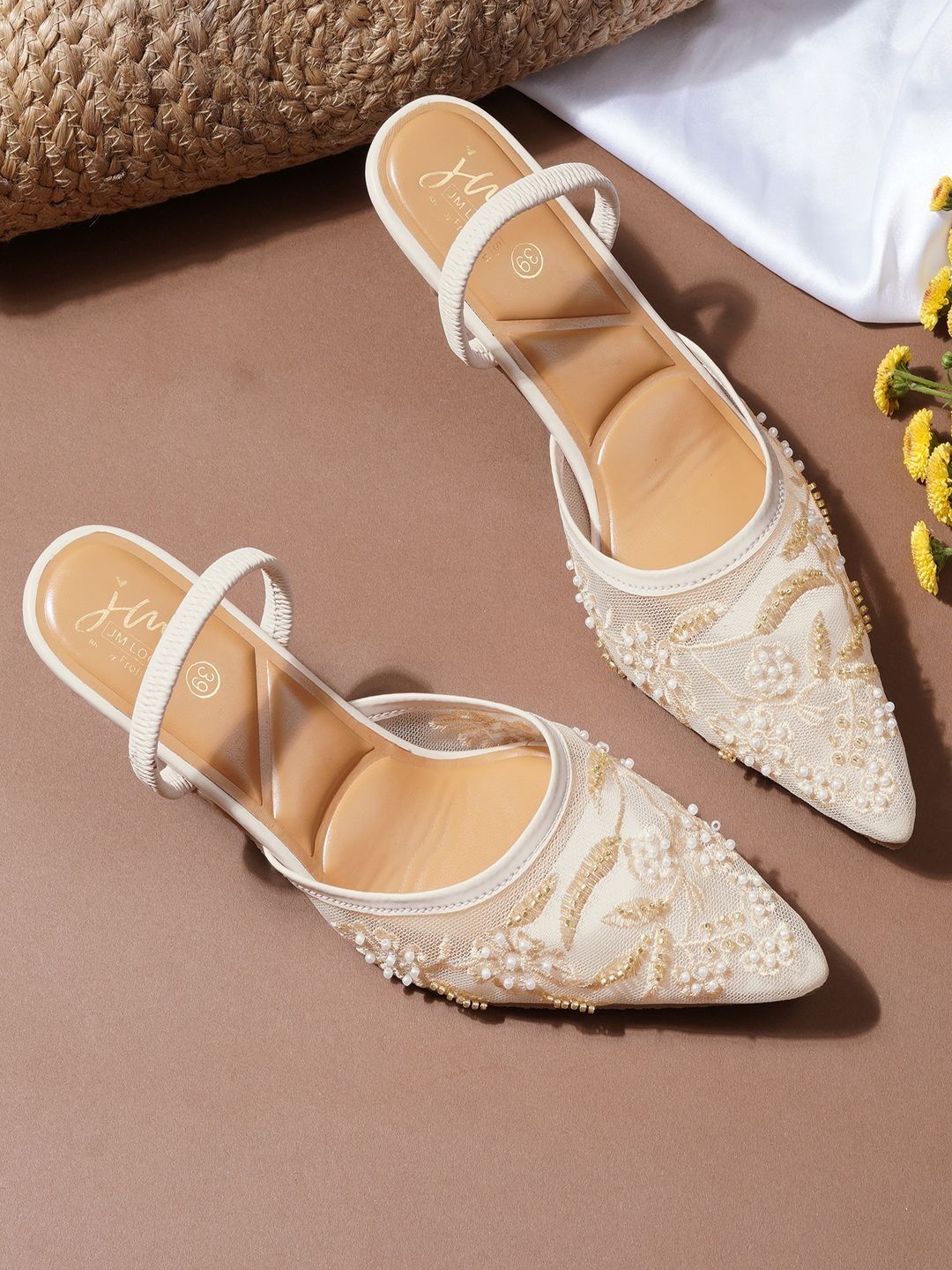 Froh Feet Embellished Ethnic Slim Heeled Pumps