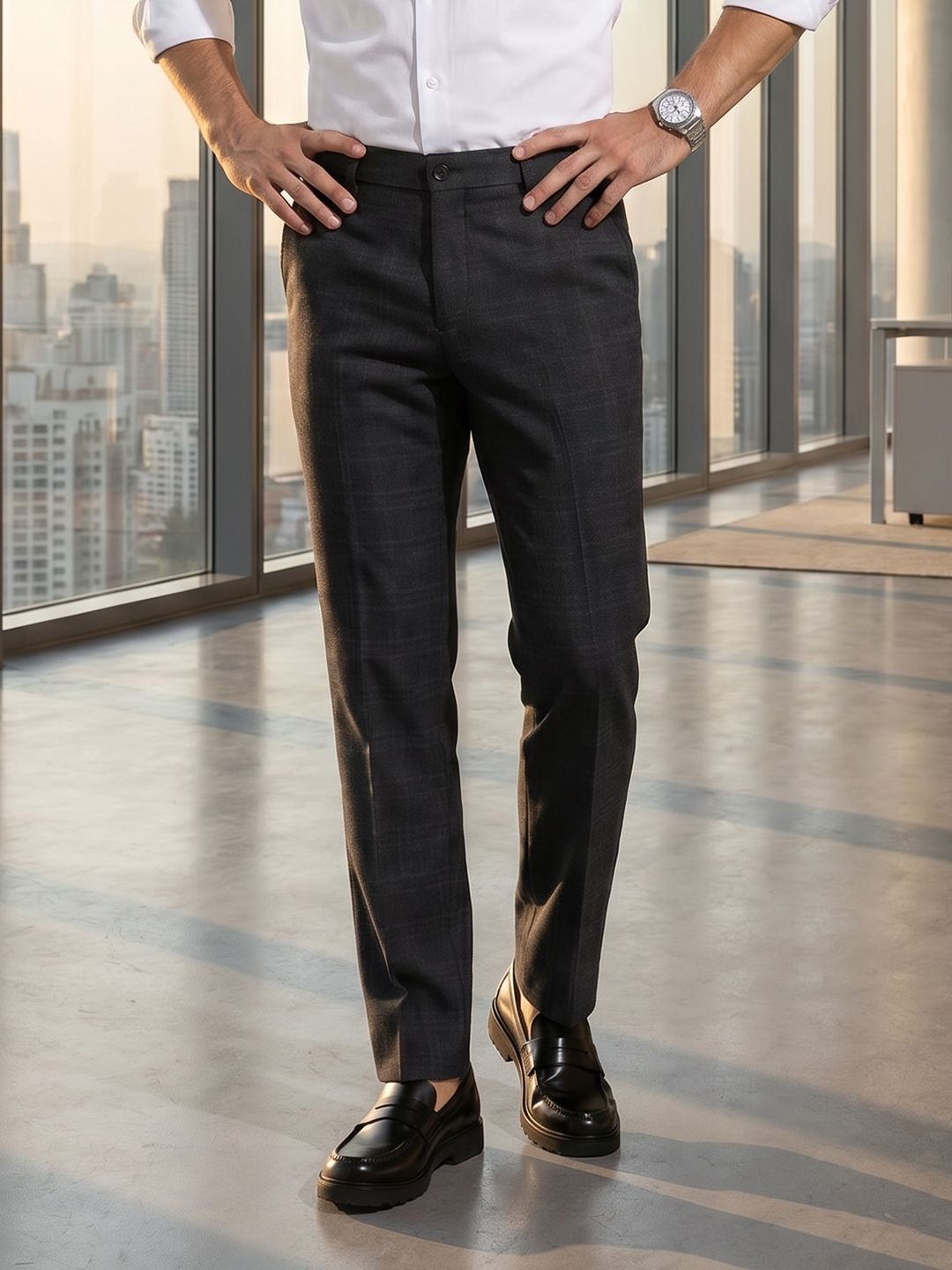 INVICTUS Men Slim Fit Checked Formal Trouser