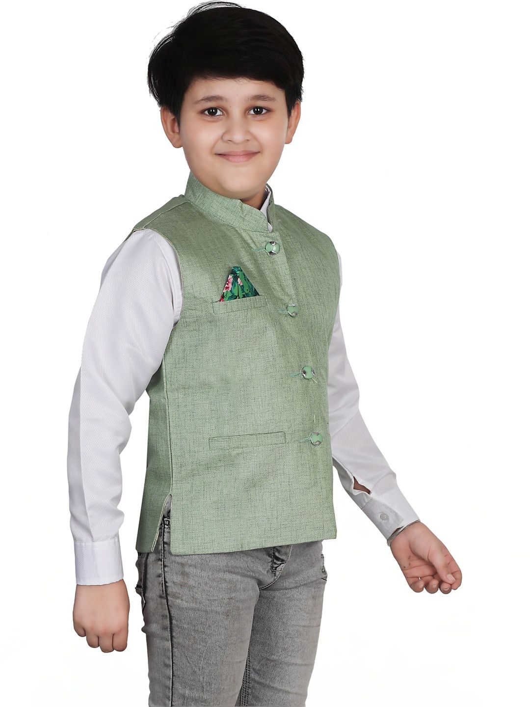 seetoo Boys Mandarin Collar Sleeveless Nehru Jackets