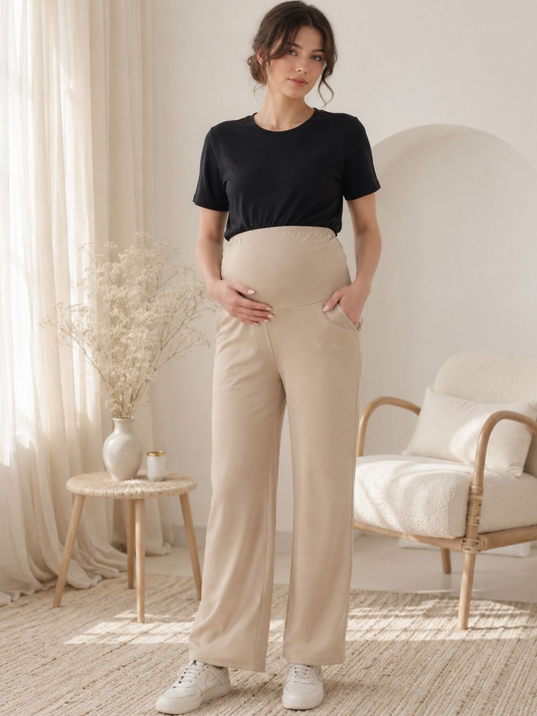 WELL KEPT Women Cotton Straight Fit Maternity Track Pants