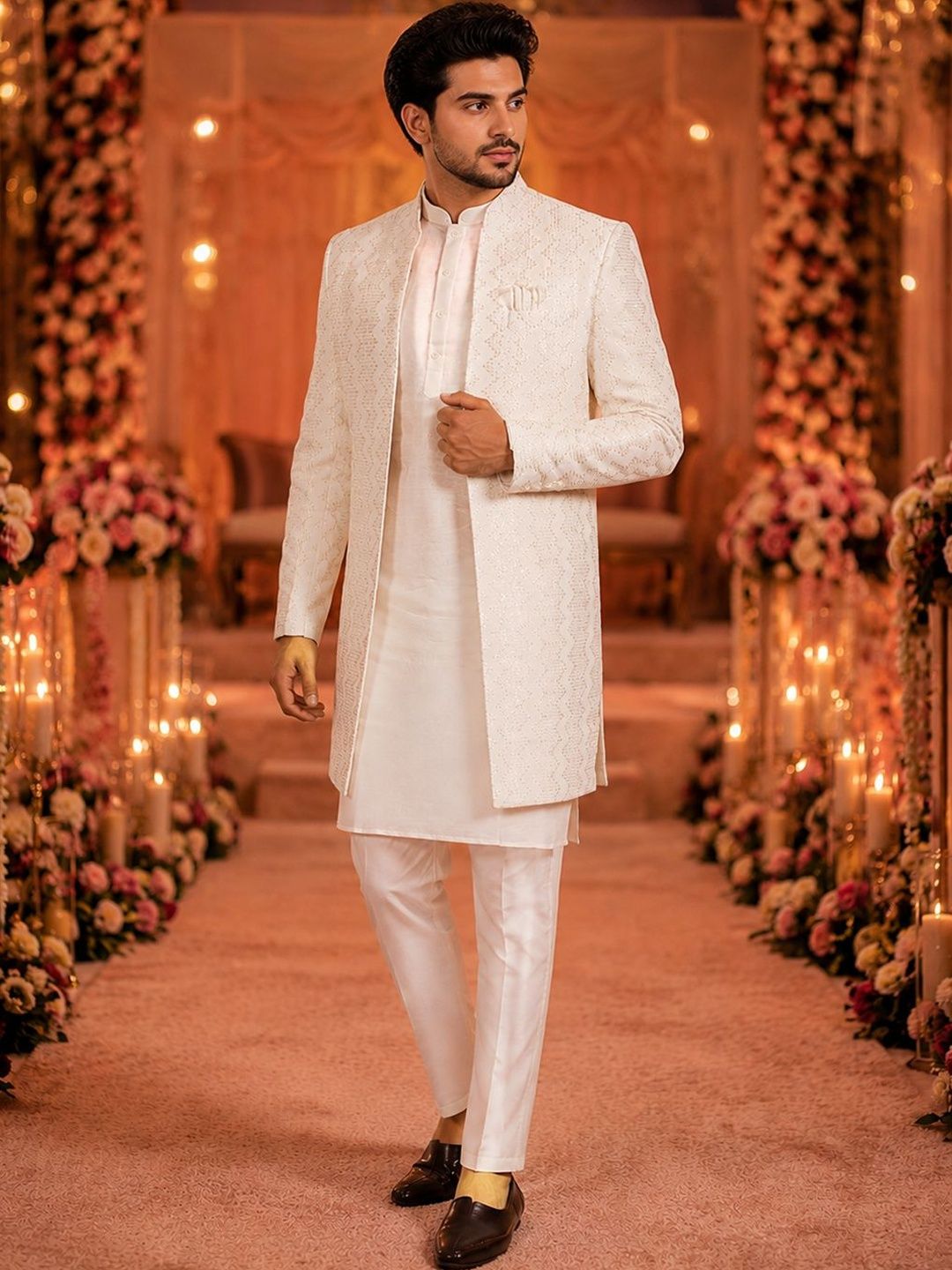 SOURAGYA Embroidered Mandarin Collar Sherwani