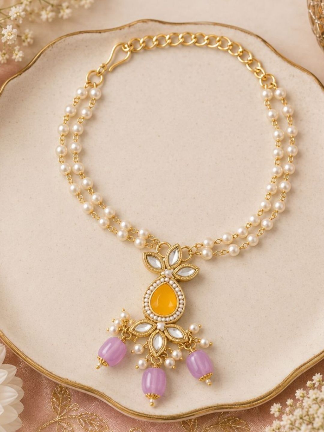I Jewels Gold-Plated Kundan-Studded & Beaded Lumba Rakhi