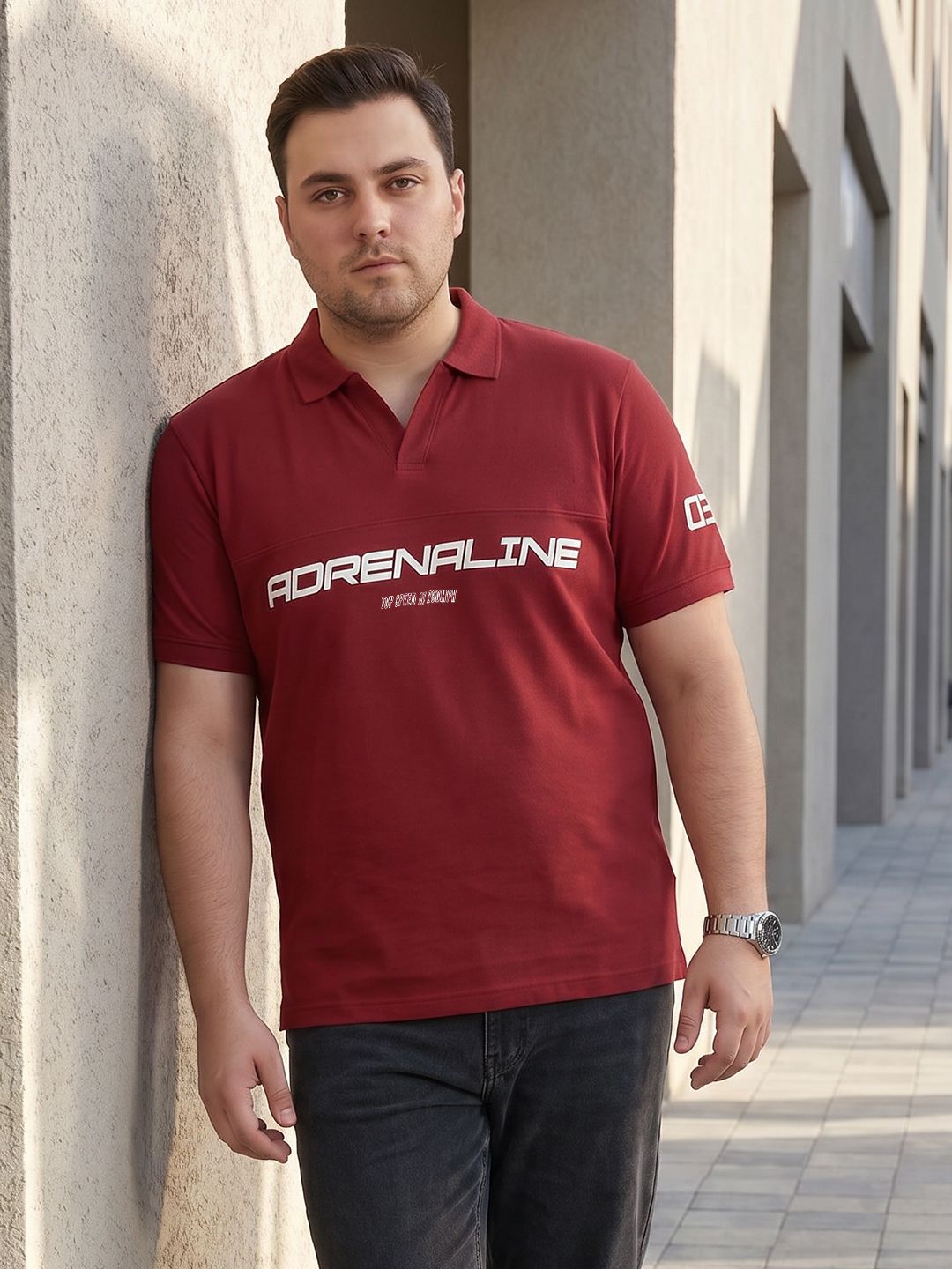 Sztori Plus Size Typography Printed Polo Collar T-shirt