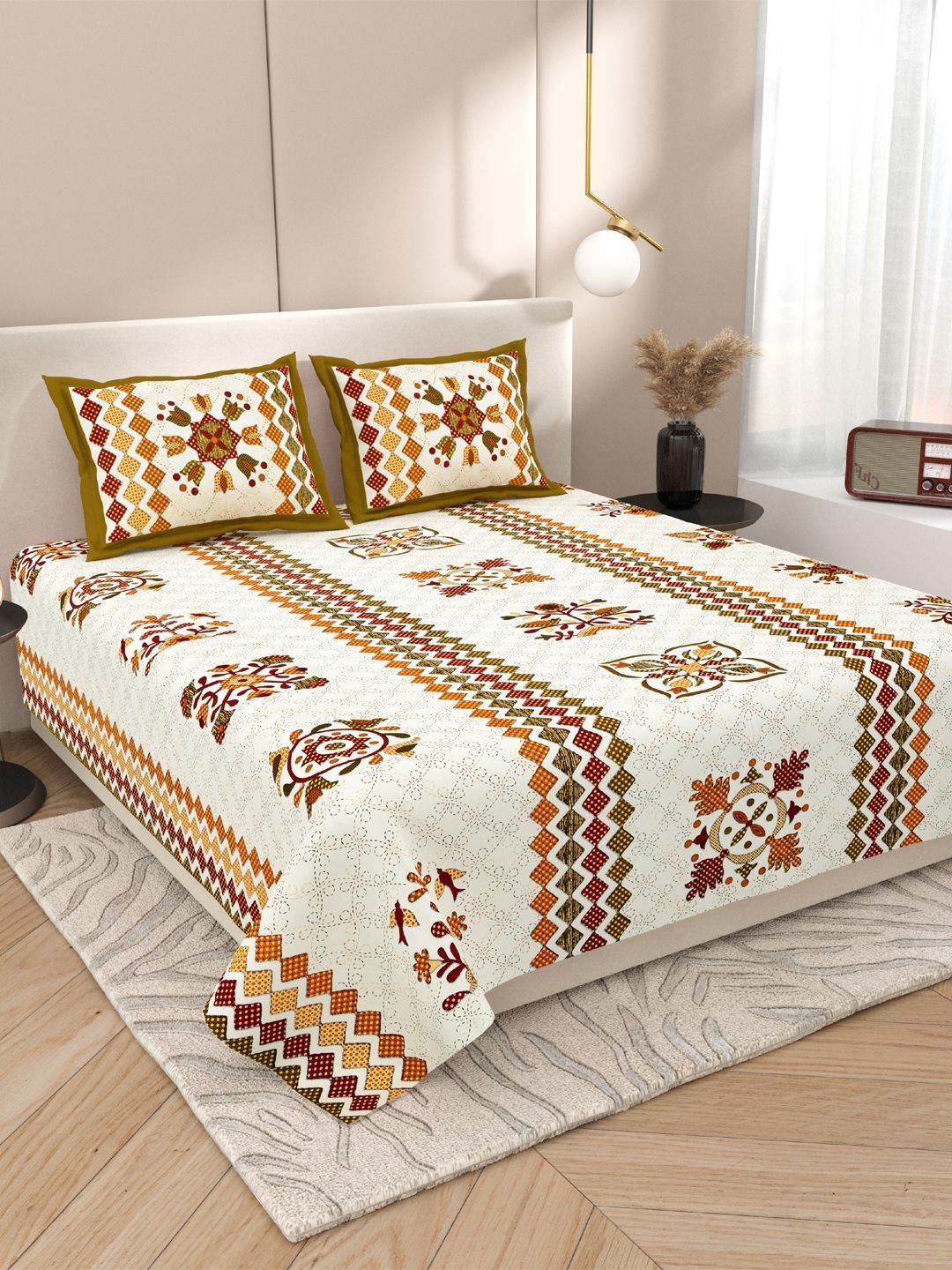 Sangria Yellow Floral Printed Soft Feel 120 TC Double Fine Bedsheets