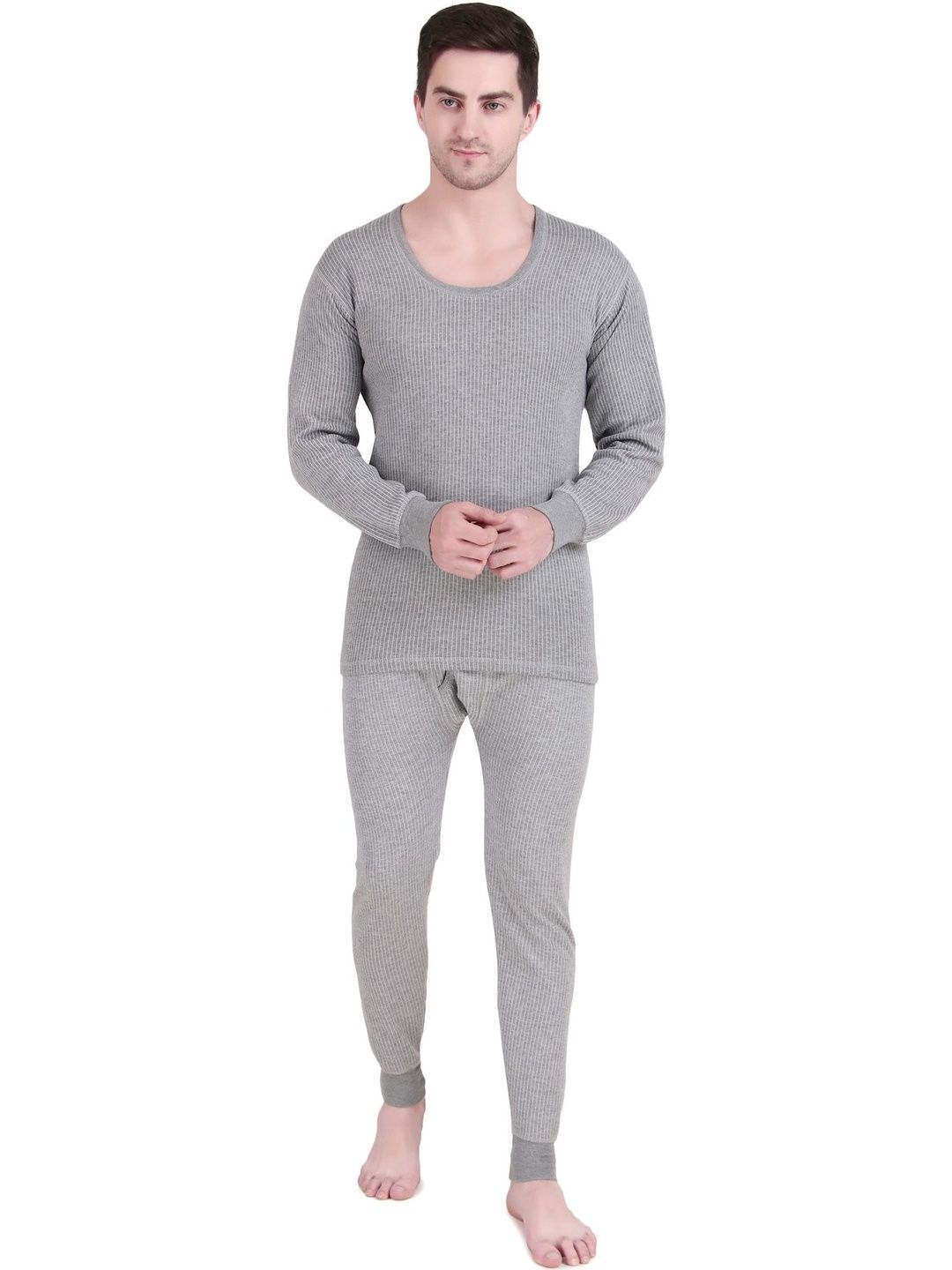 HAP Men Grey Melange Solid Thermal Set