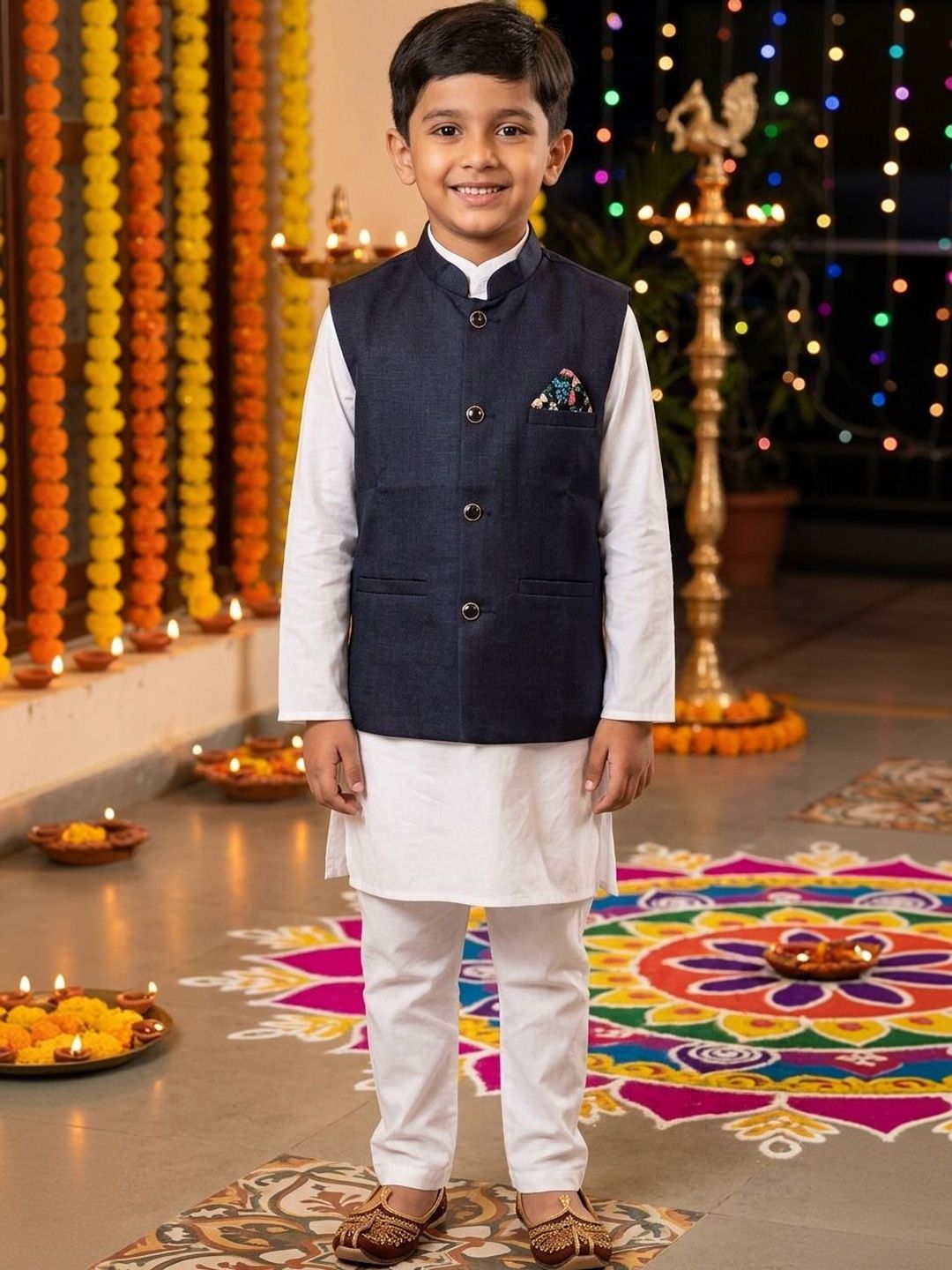 seetoo Boys Mandarin Collar Sleeveless Nehru Jackets