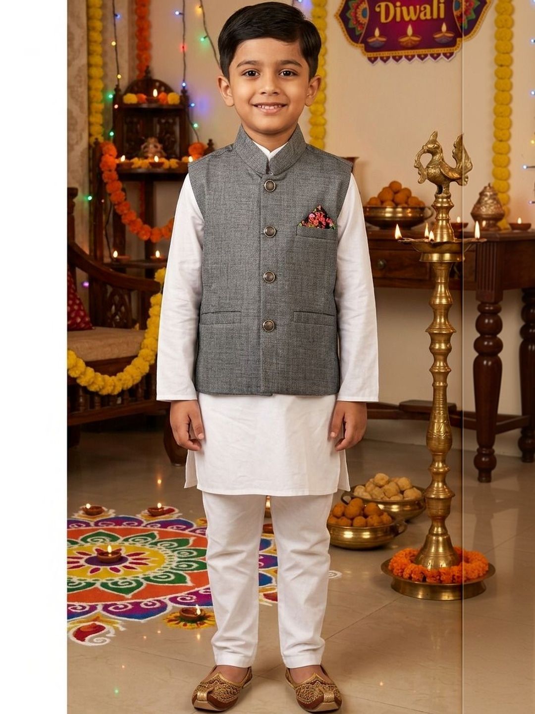 seetoo Boys Mandarin Collar Sleeveless Nehru Jackets