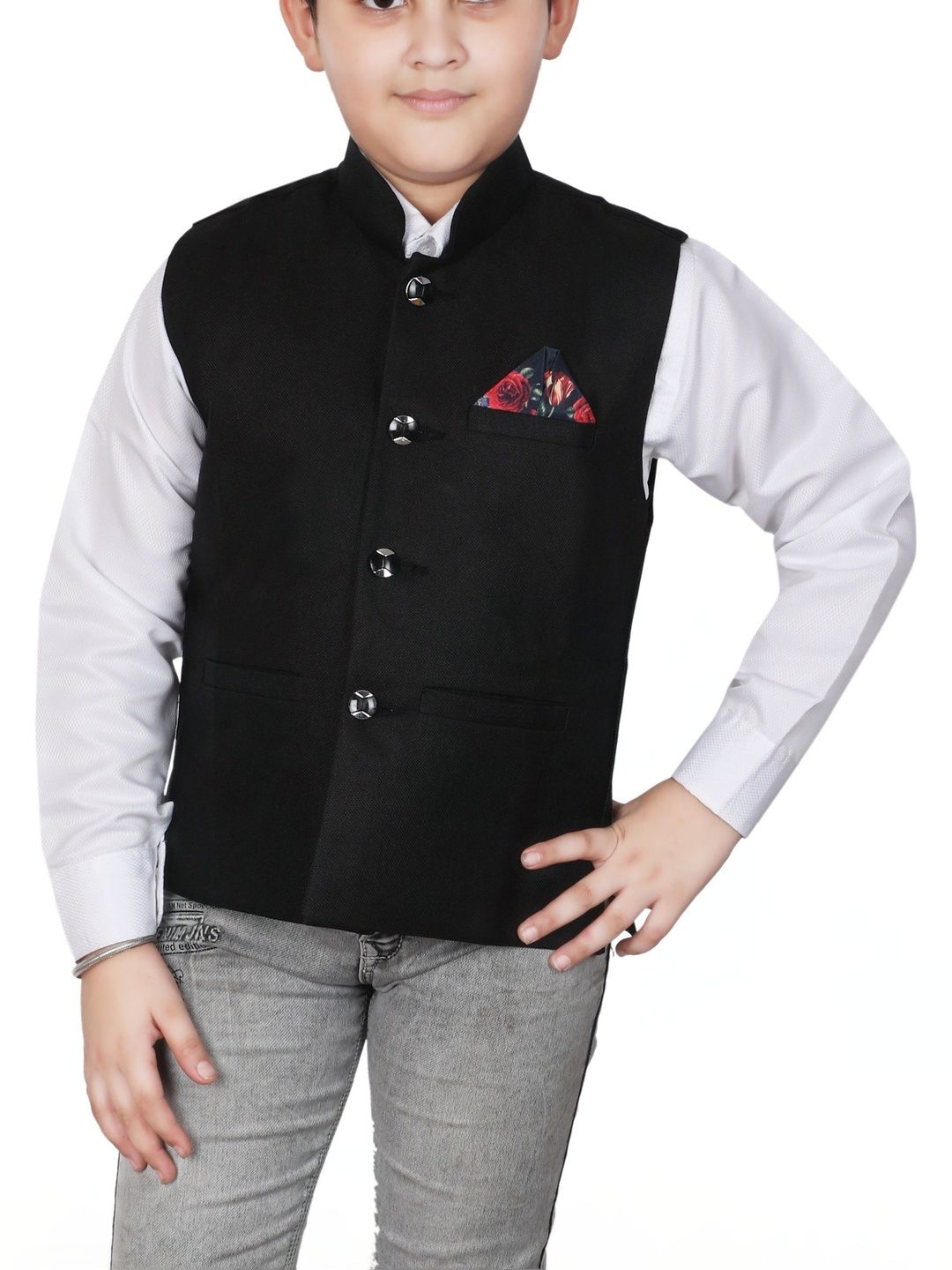 seetoo Boys Mandarin Collar Sleeveless Nehru Jackets