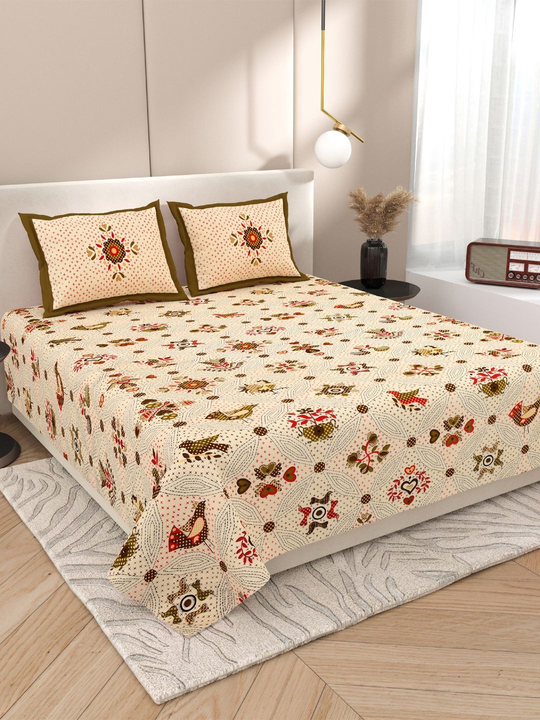Sangria Sangria Brown Floral Printed Soft Feel 120 TC Double Fine Bedsheets